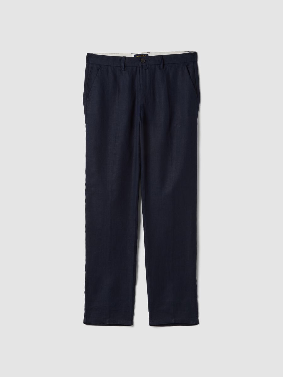 Pantaloni chino in puro lino blu regular fit_4