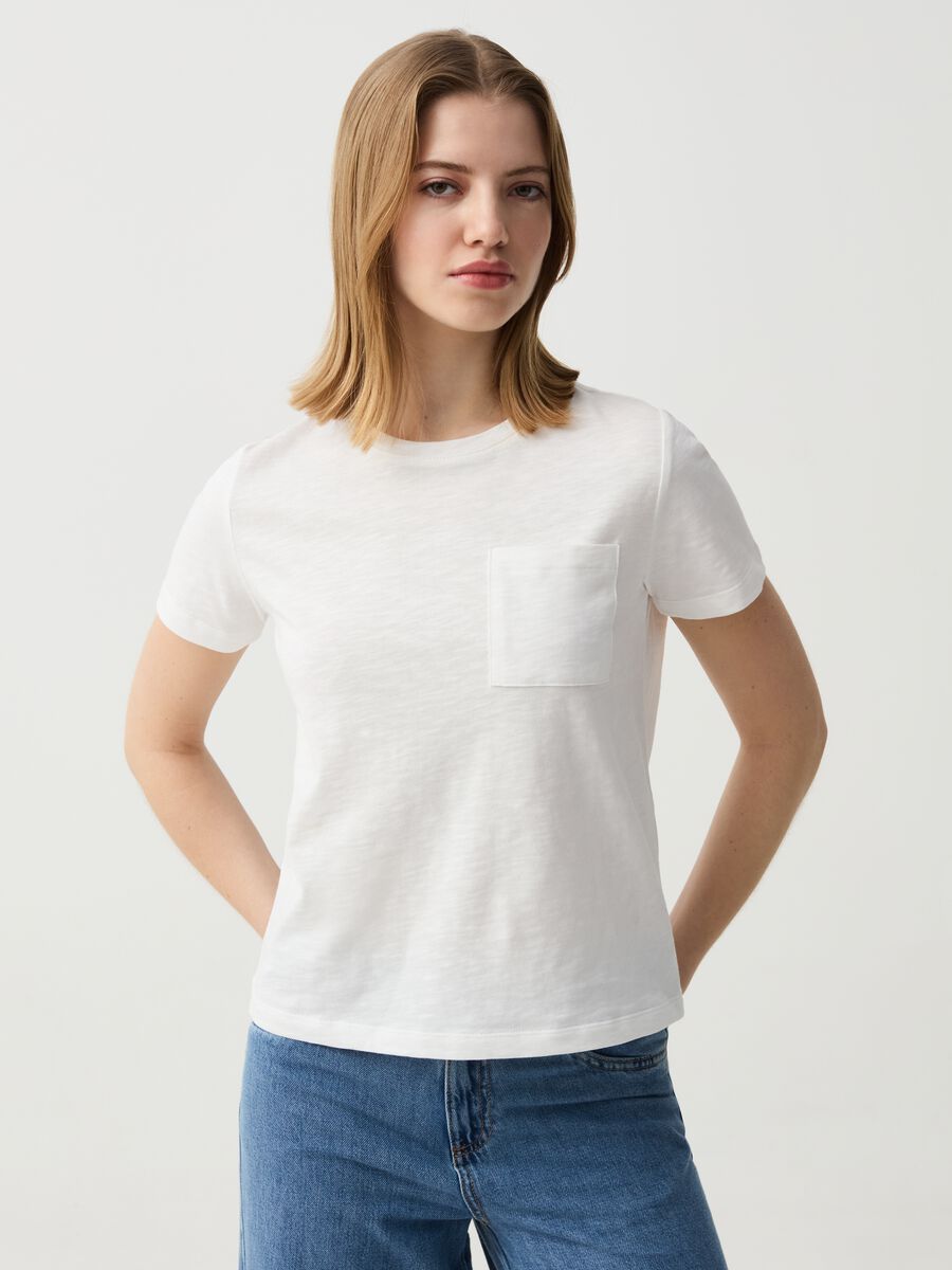 T-shirt Essential in cotone melange con tasca_0