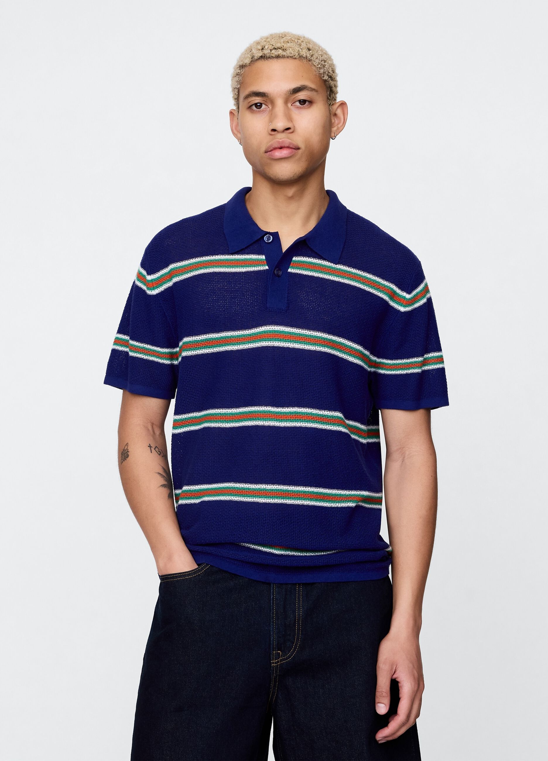Blue striped cotton blend polo by OVS