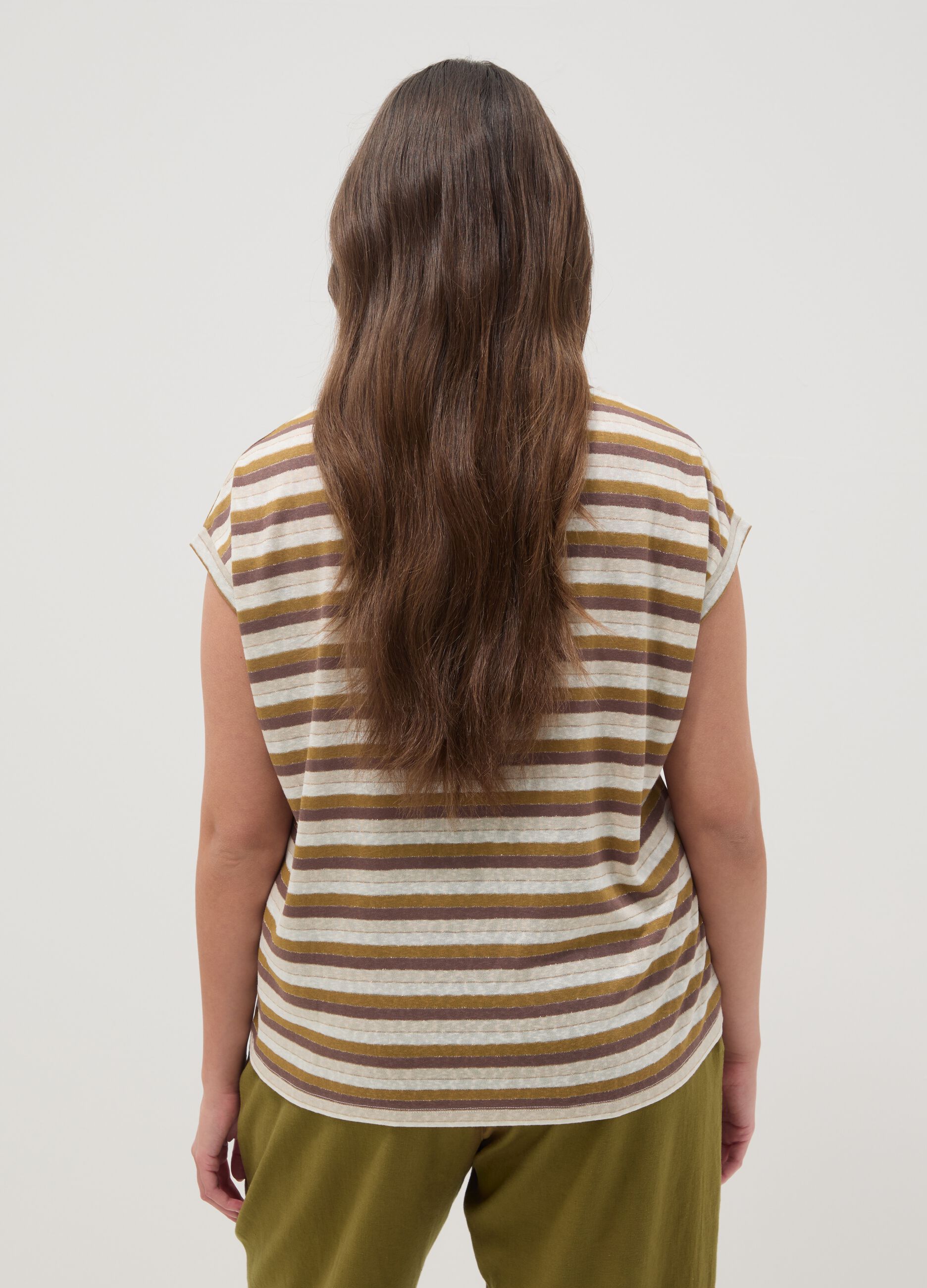 Regular-fit multicolour striped viscose-blend T-shirt