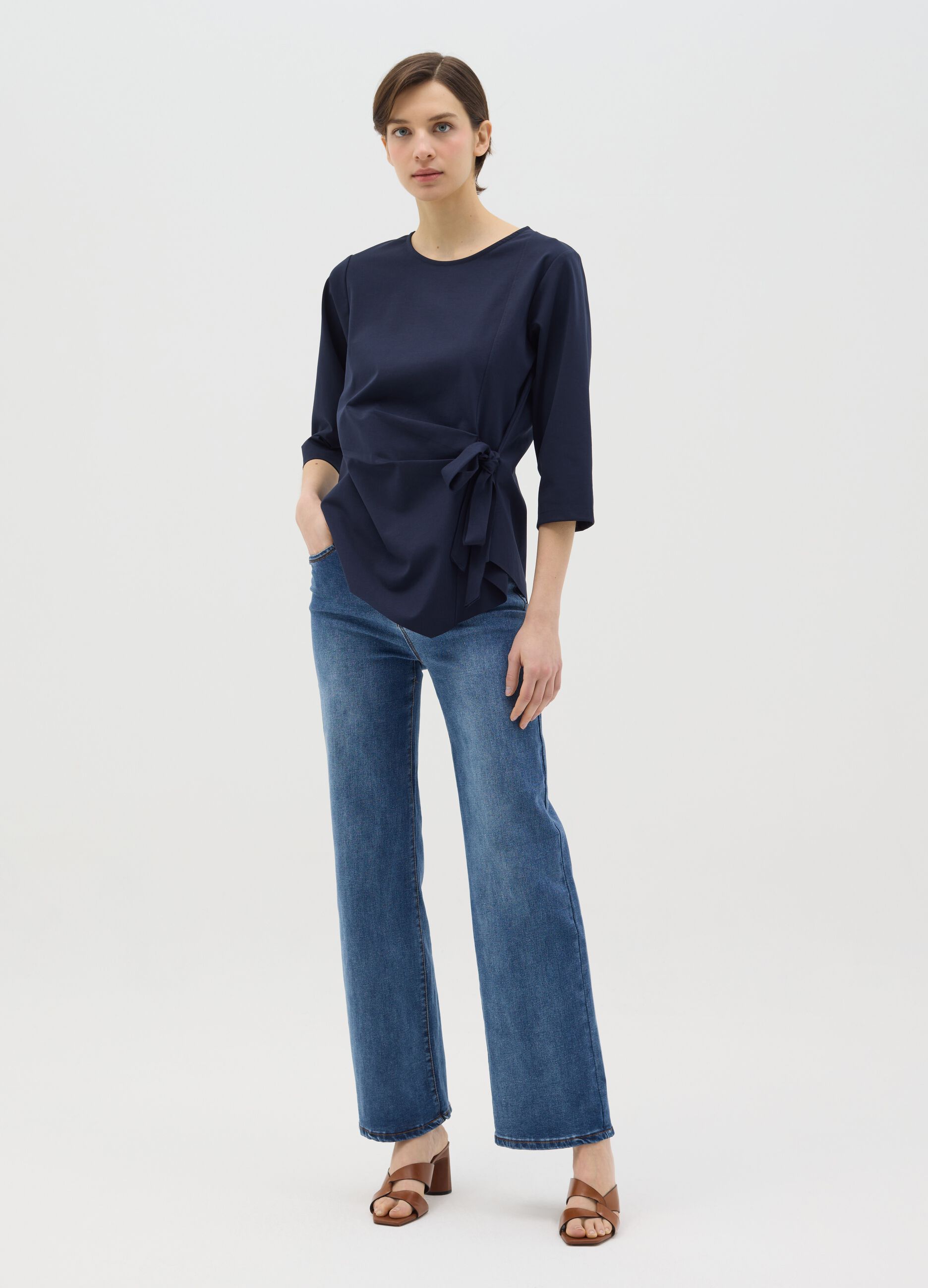 Blue blouse with bow