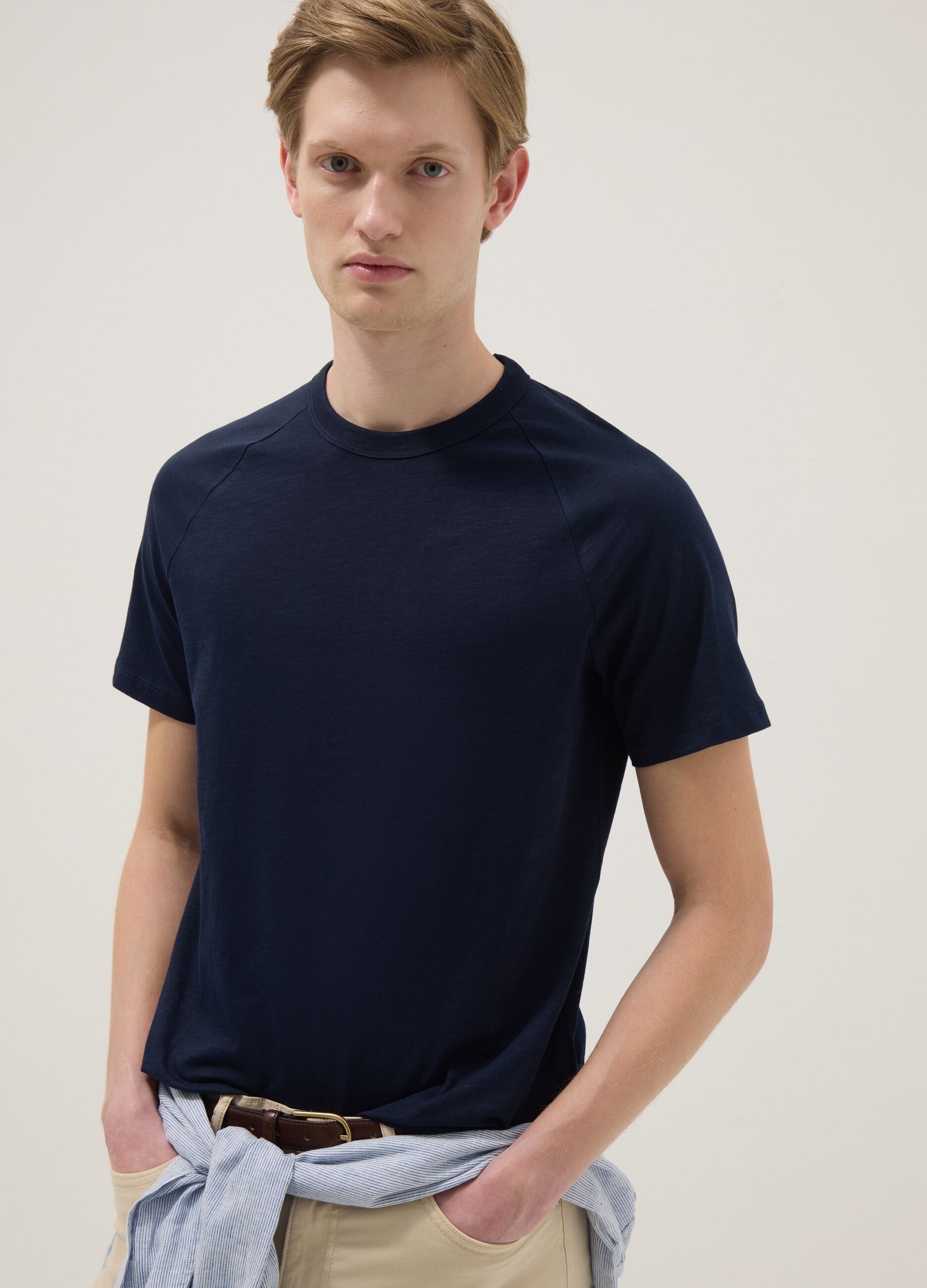 Regular fit blue pure cotton T-shirt