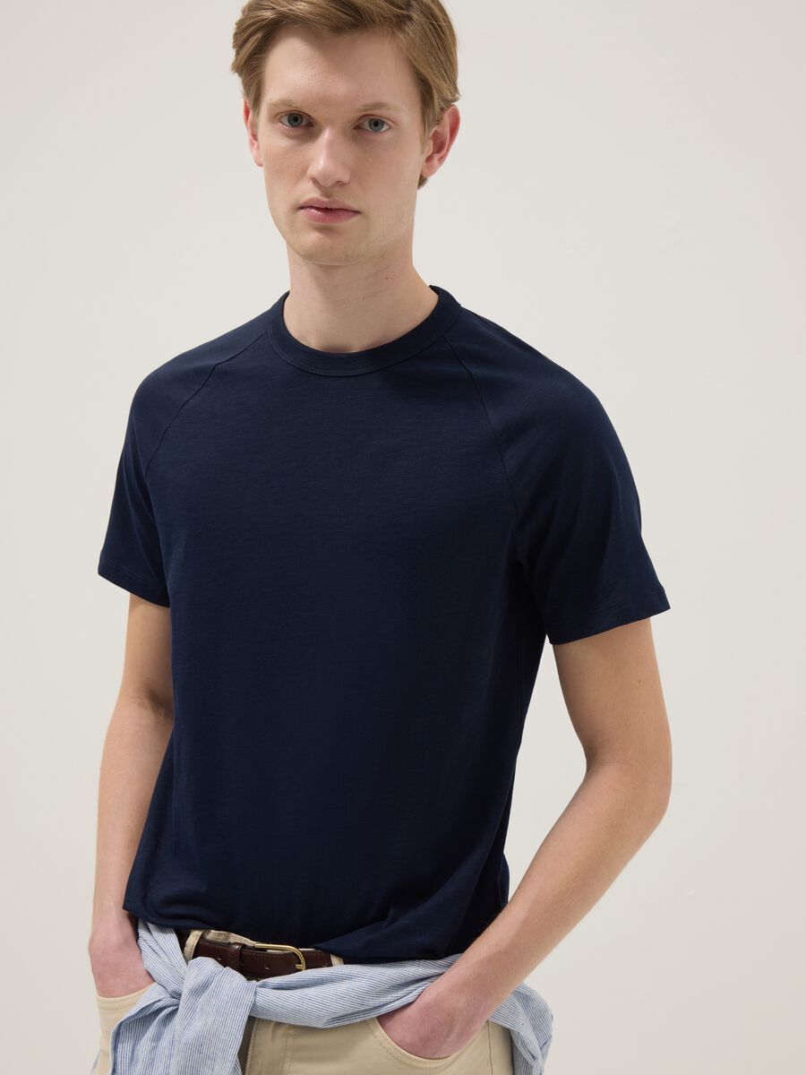 Regular fit blue pure cotton T-shirt_1