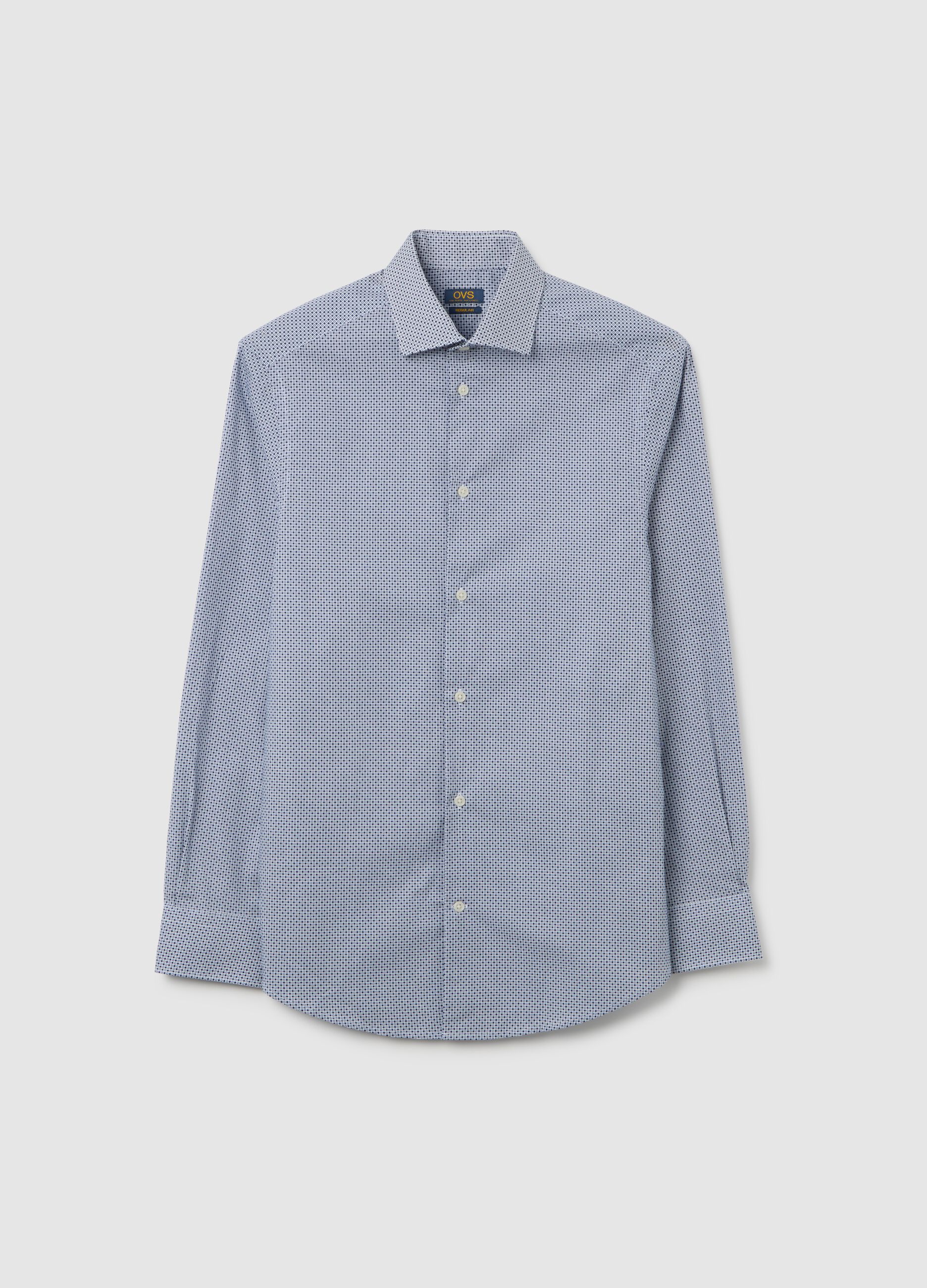 Camicia in misto cotone elasticizzato blu popeline
