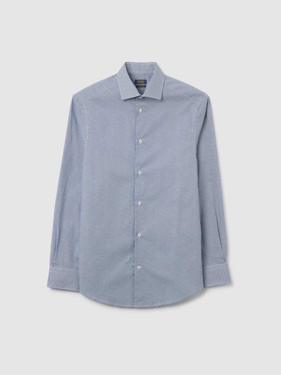 Camicia in misto cotone elasticizzato blu popeline_0