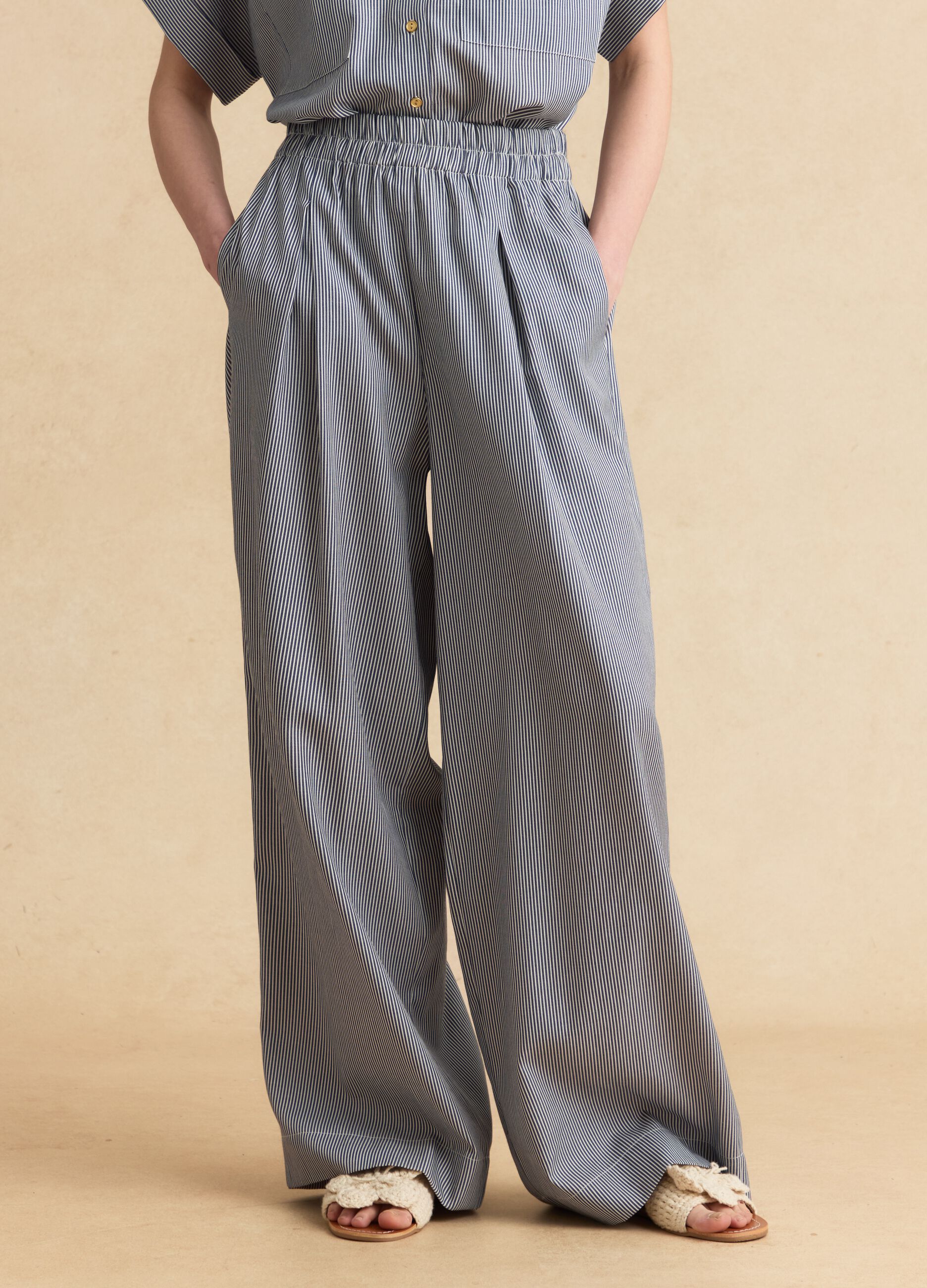 Blue striped palazzo trousers with elasticated waist