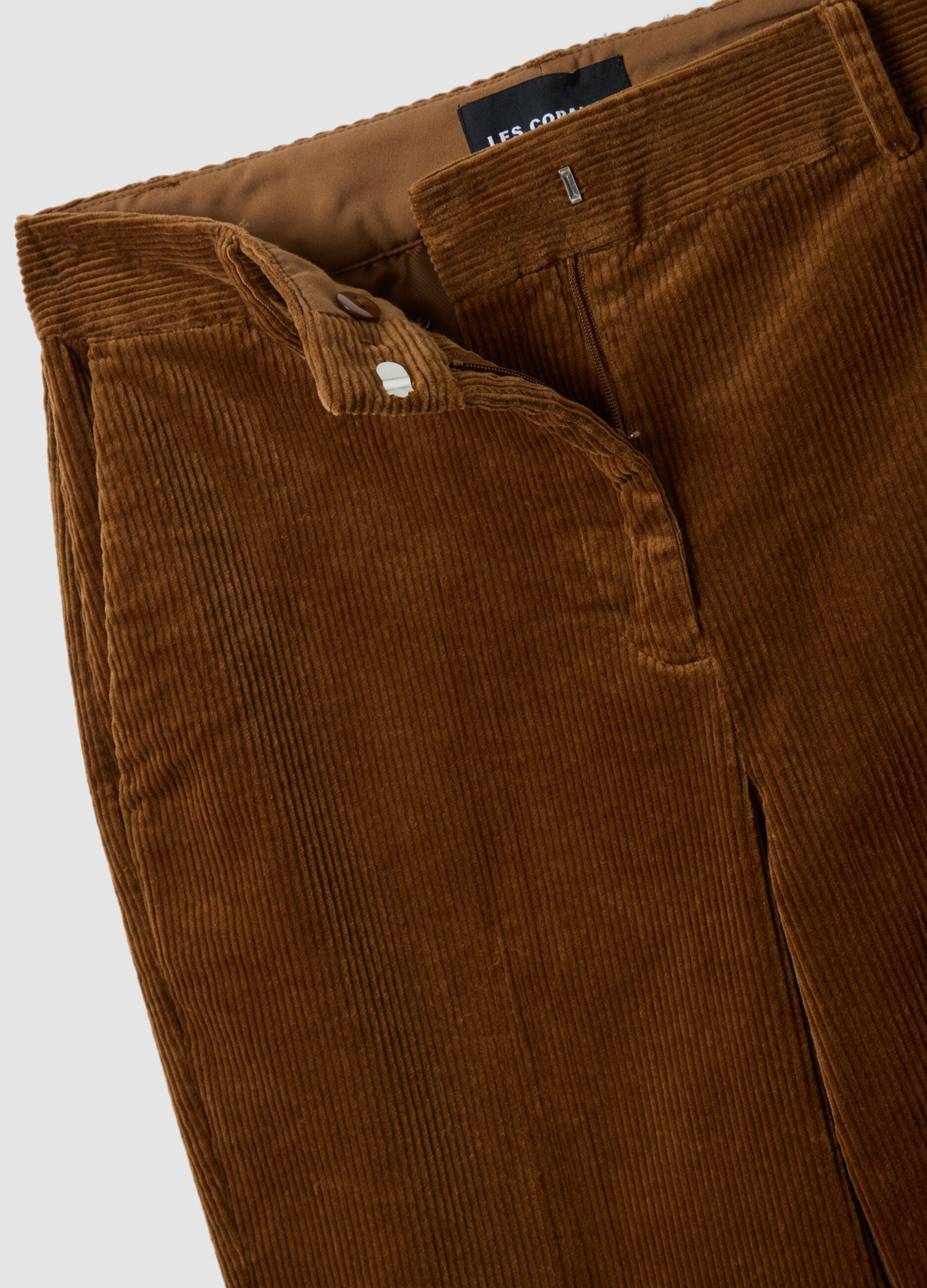 Brown flared ribbed stretch-cotton trousers
