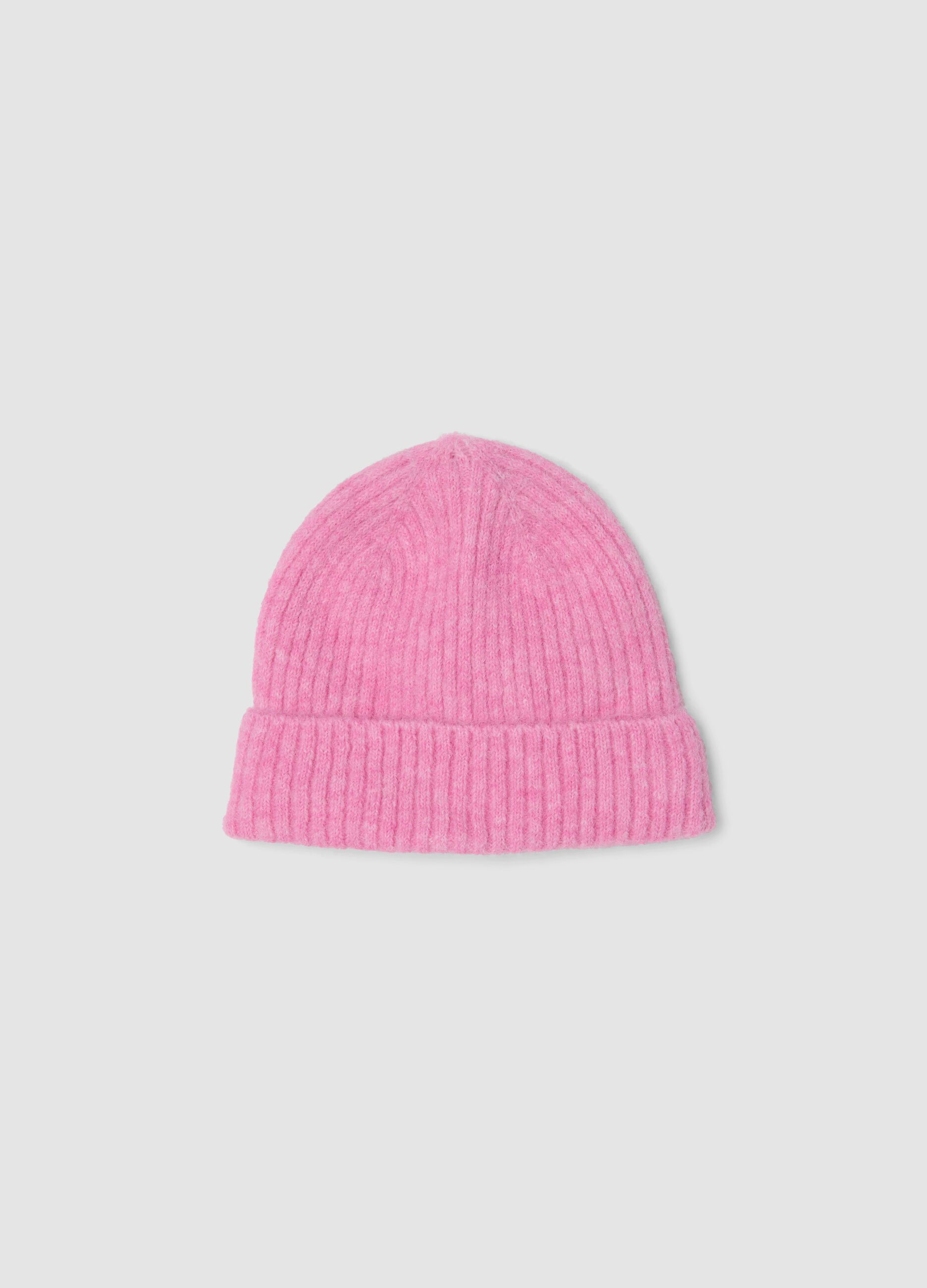 Pink ribbed stretch wool-blend hat