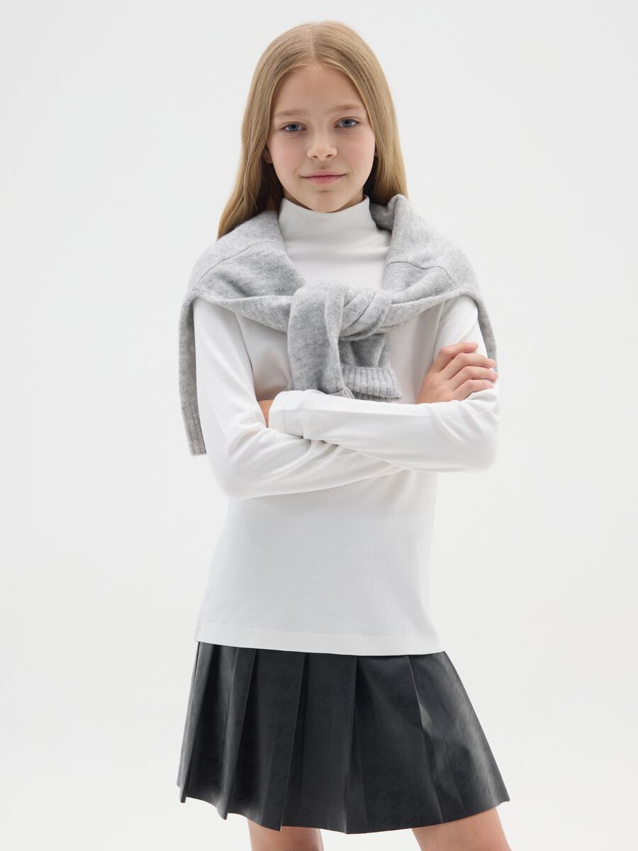 T-shirt da ragazza in puro cotone bianca slim fit_0