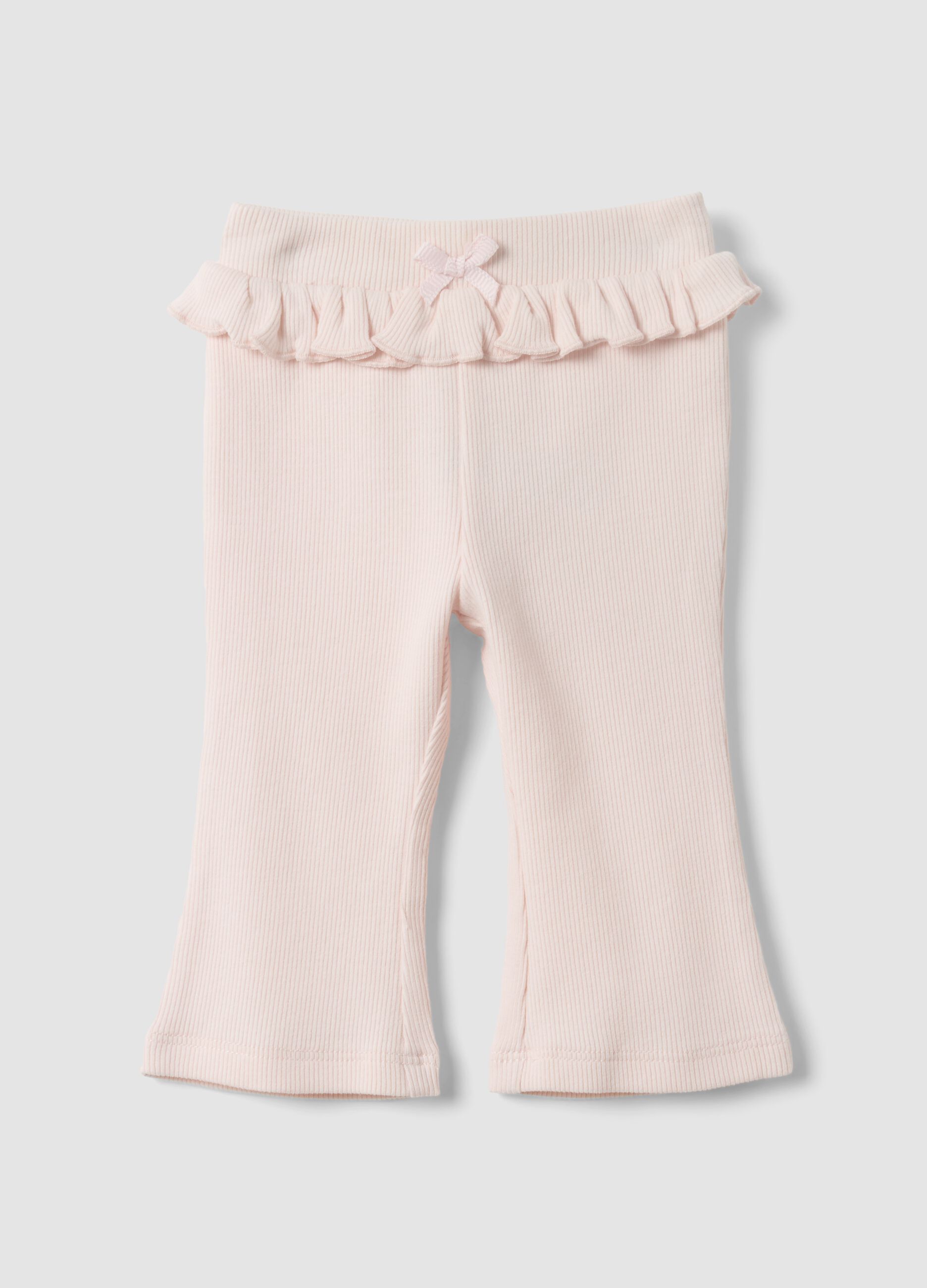 Pink flared ribbed organic cotton leggings for baby girl