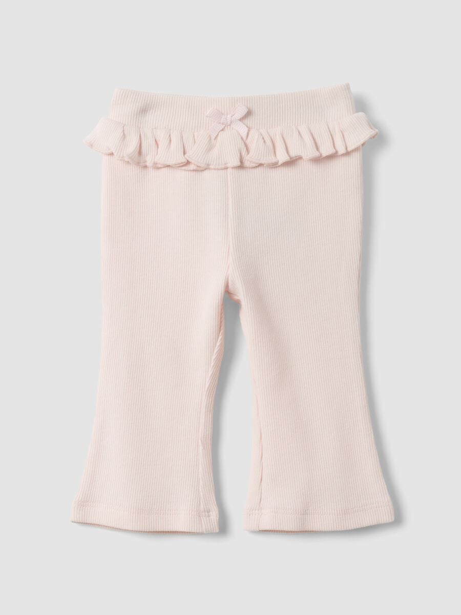 Leggings flare fit rosa a costine svasati in cotone organico per neonata_0