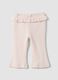Pink flared ribbed organic cotton leggings for baby girl_0