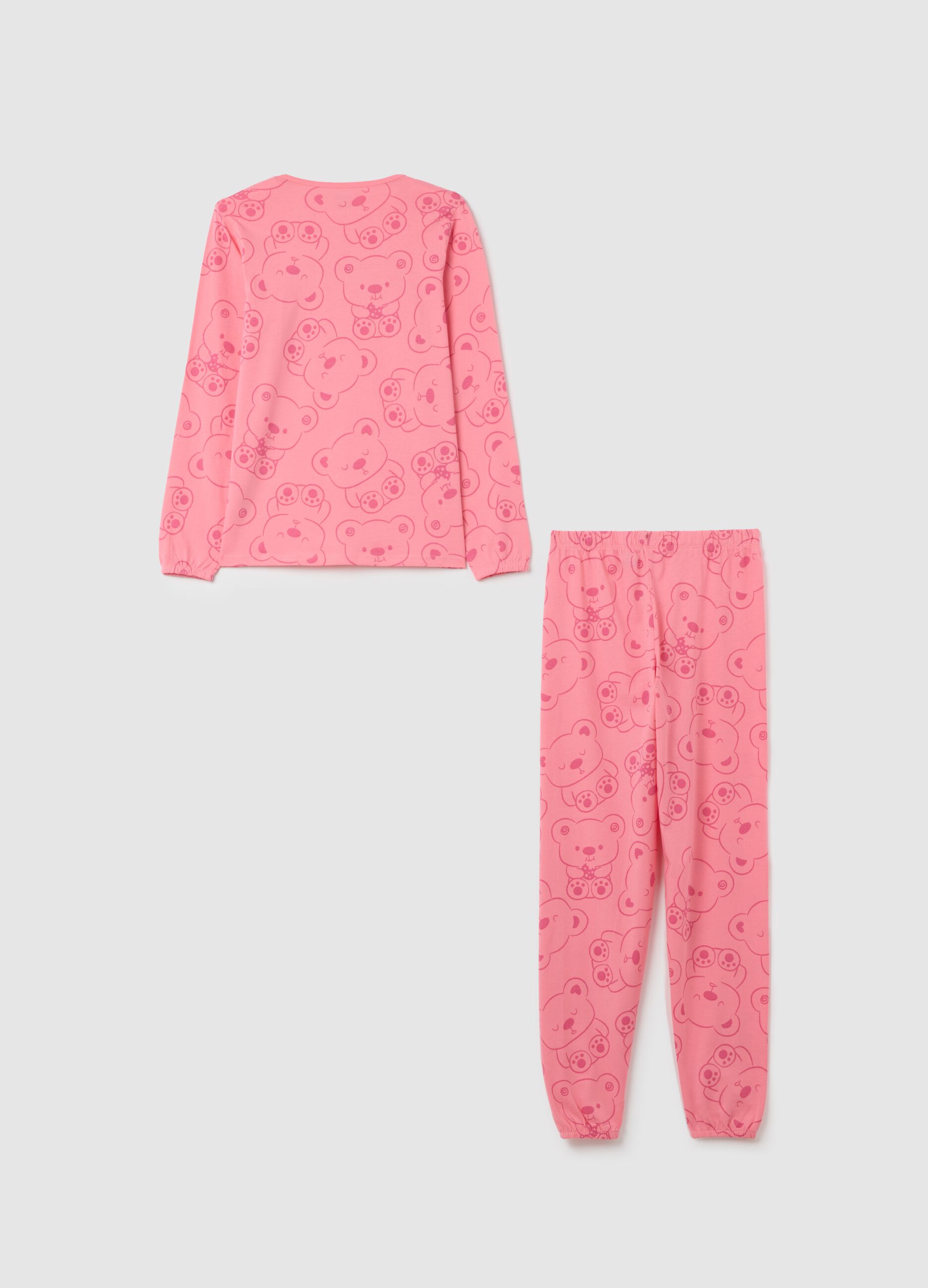 Girls' Pink Pure Cotton Pyjamas with Print