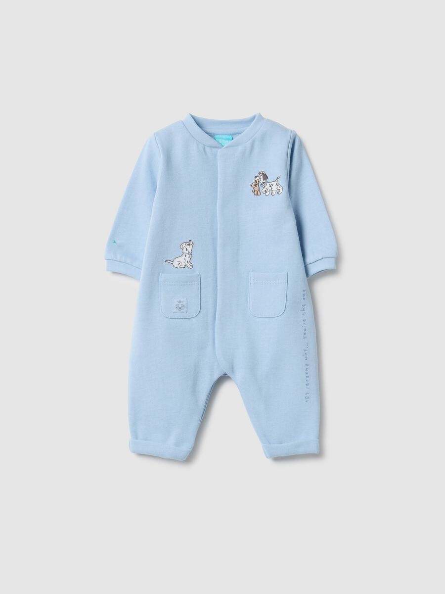 Baby blue romper in pure cotton with appliqu&eacute;s_0