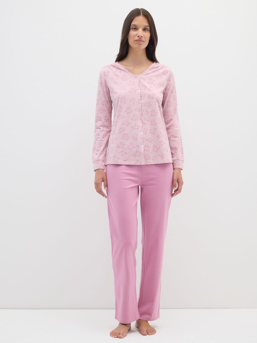 Pink pure cotton pyjamas with floral print_0