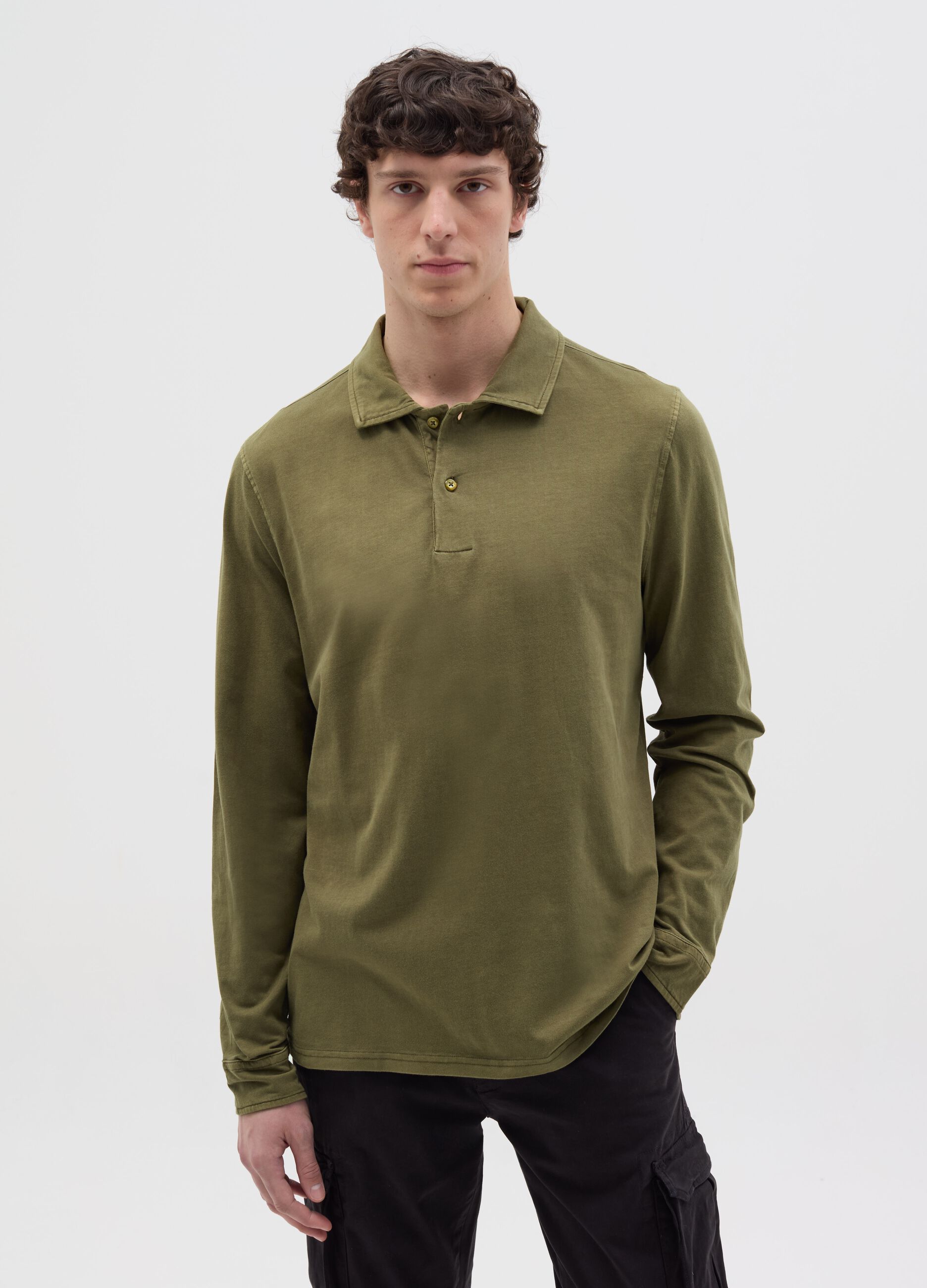 Long-sleeved polo shirt in cotton