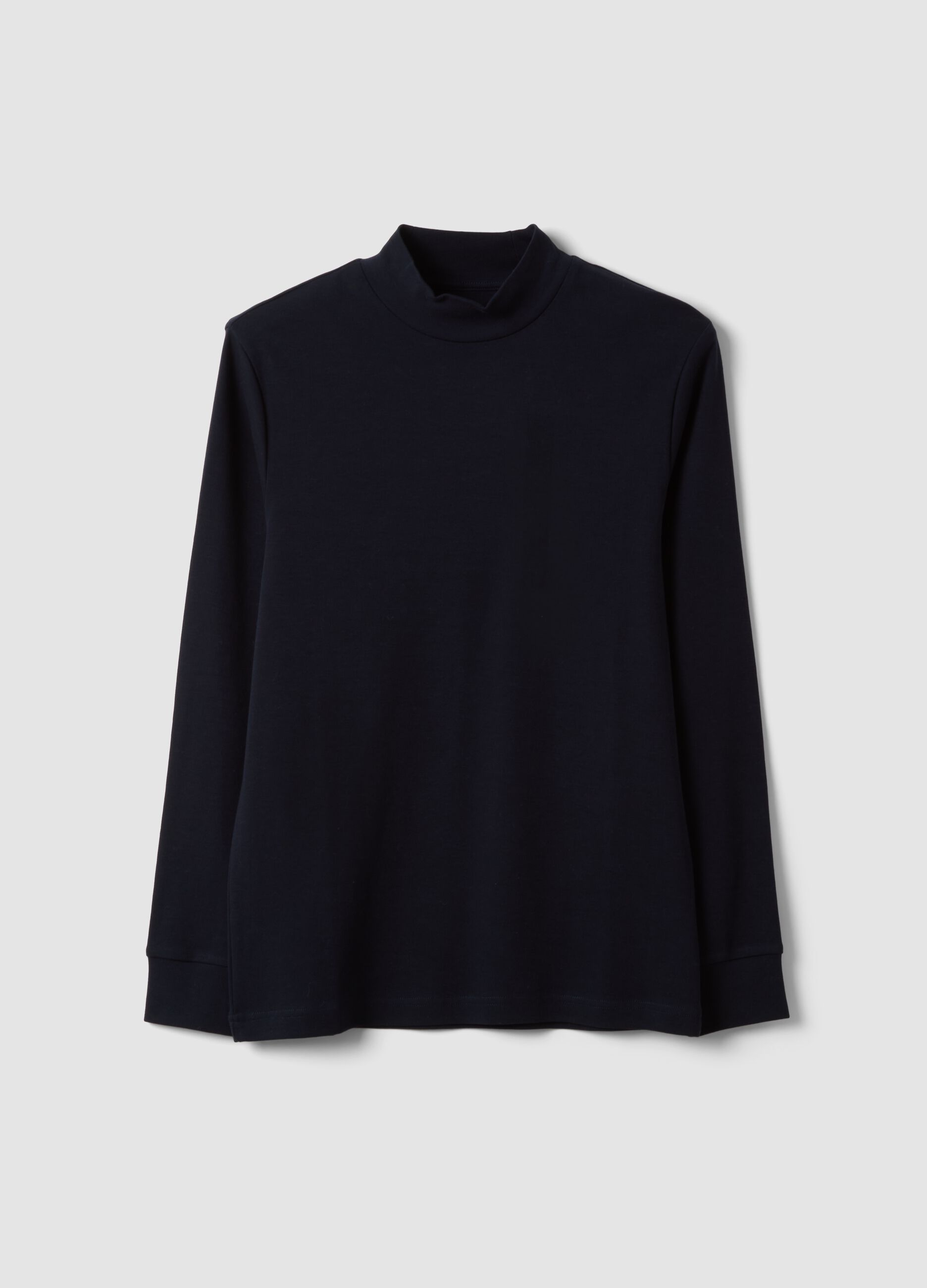 T-shirt blu in puro cotone con collo rialzato strutturato