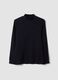 T-shirt blu in puro cotone con collo rialzato strutturato_0