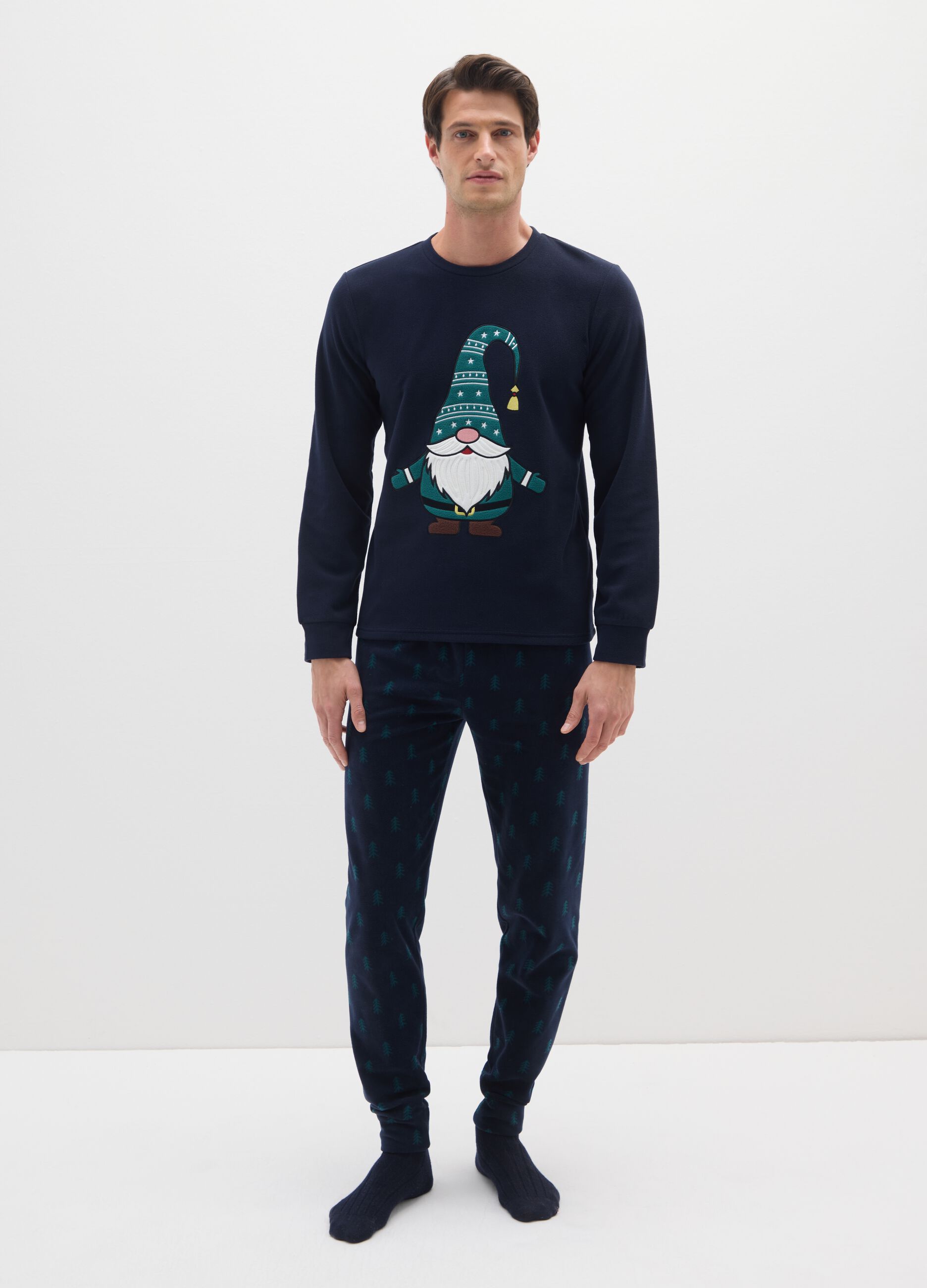 Blue Regular Fit Long Pyjamas with Christmas Motifs