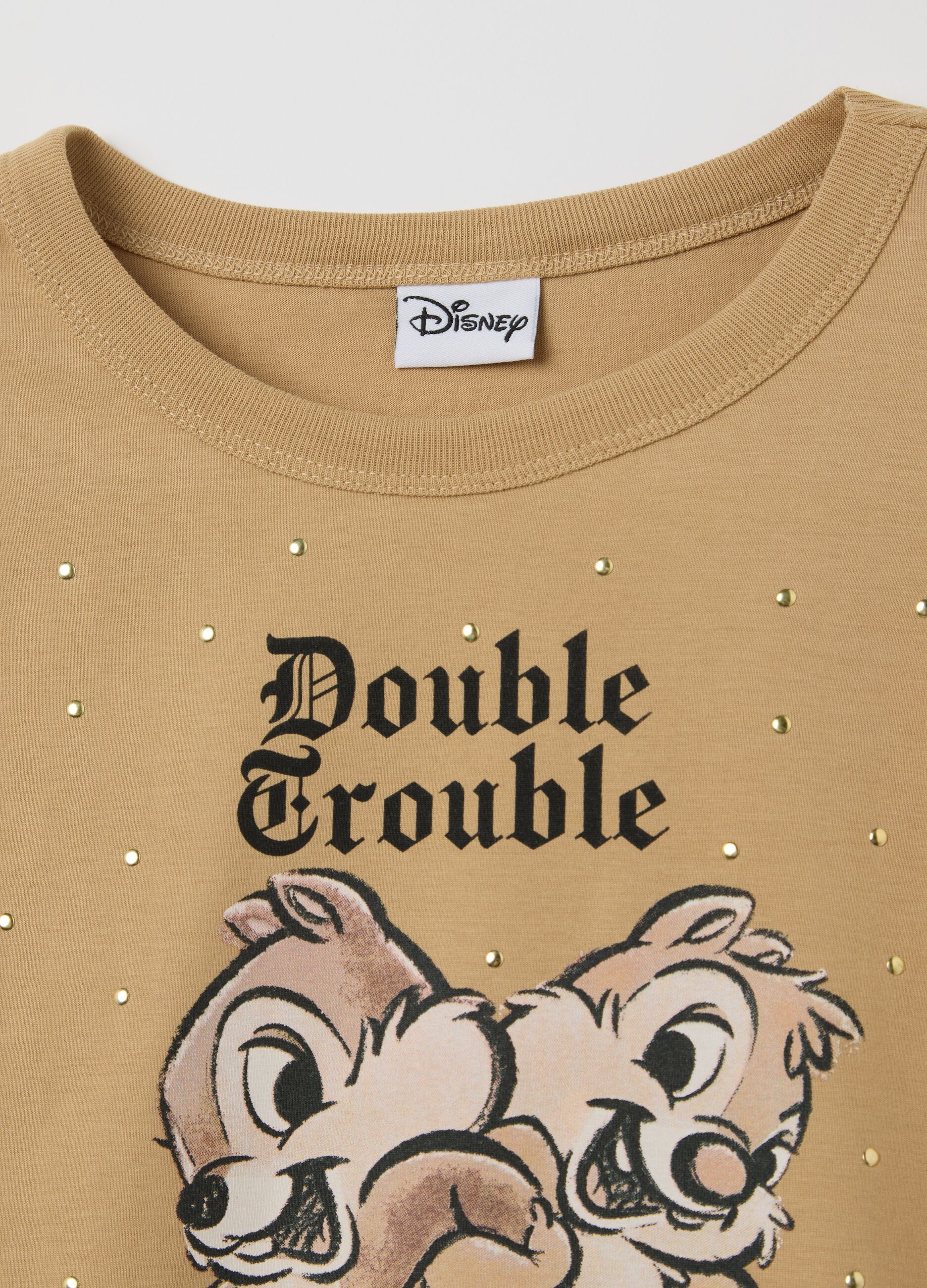 Beige T-shirt in cotton with Chip 'n' Dale print