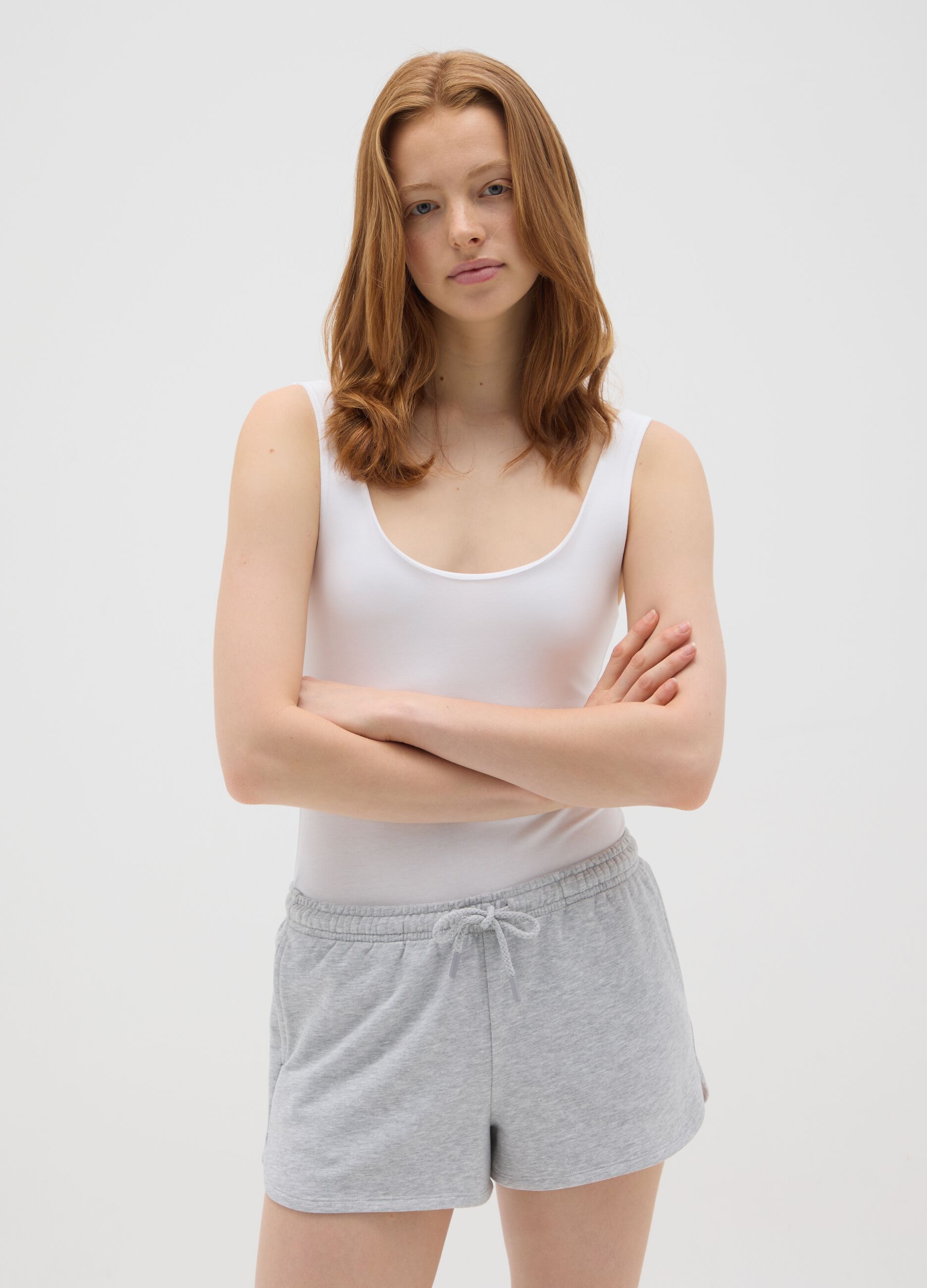 Women's white regular fit stretch cotton bodysuit