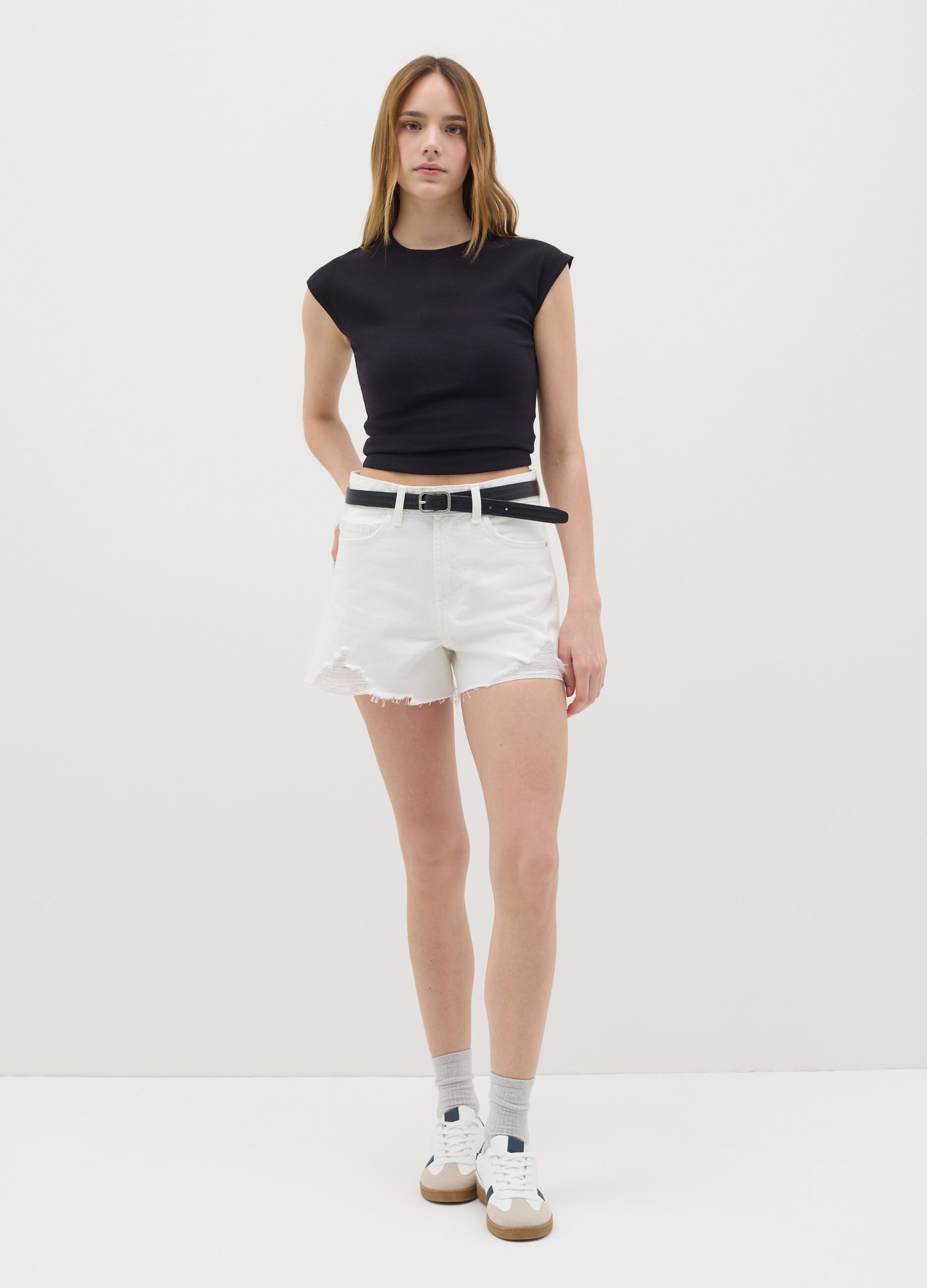 Women’s black fitted vest top in stretch cotton