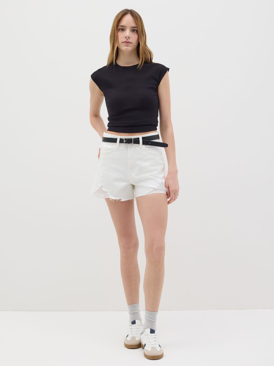 Women’s black fitted vest top in stretch cotton_1