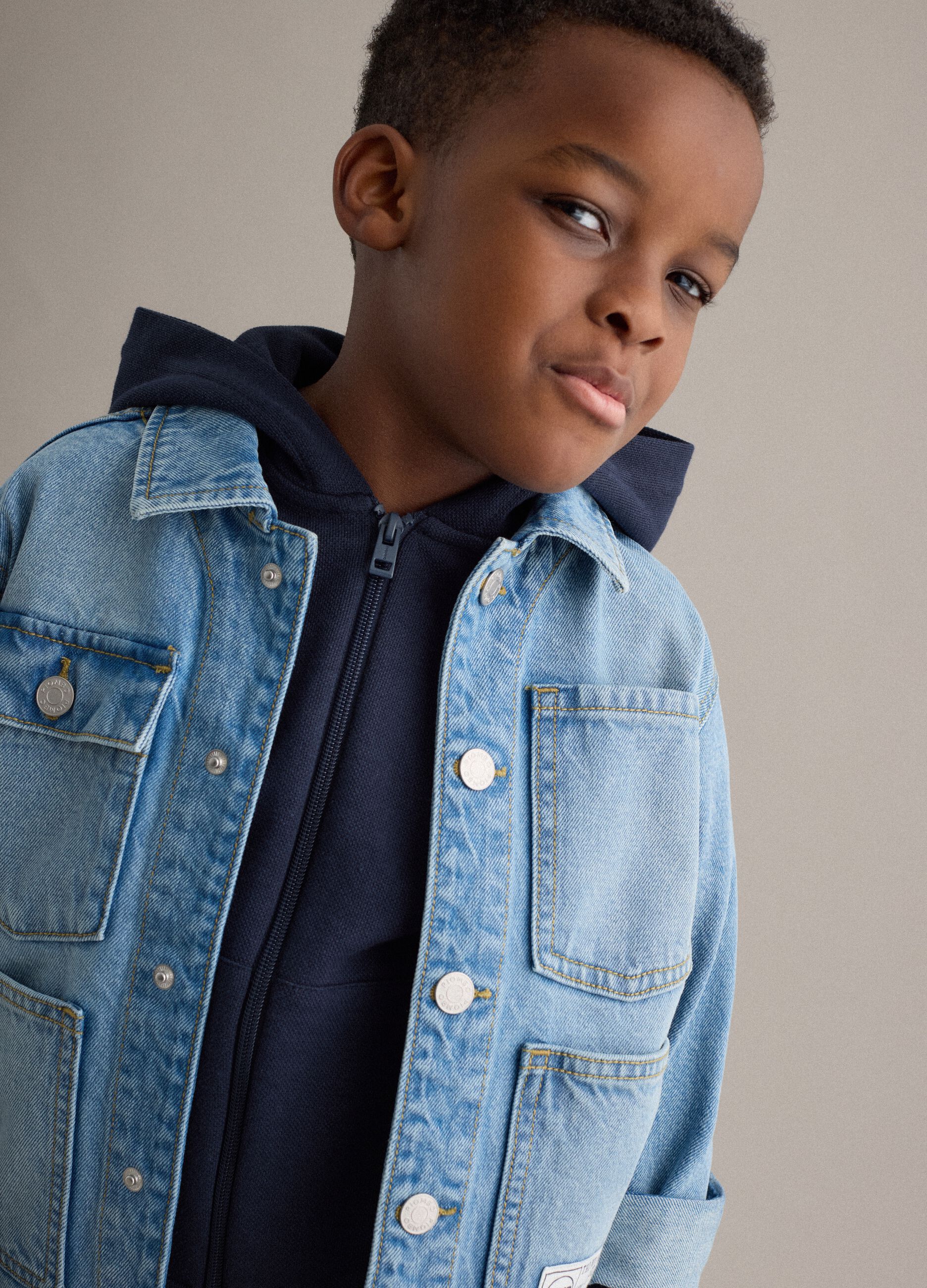 Child's regular fit blue denim pure cotton jacket