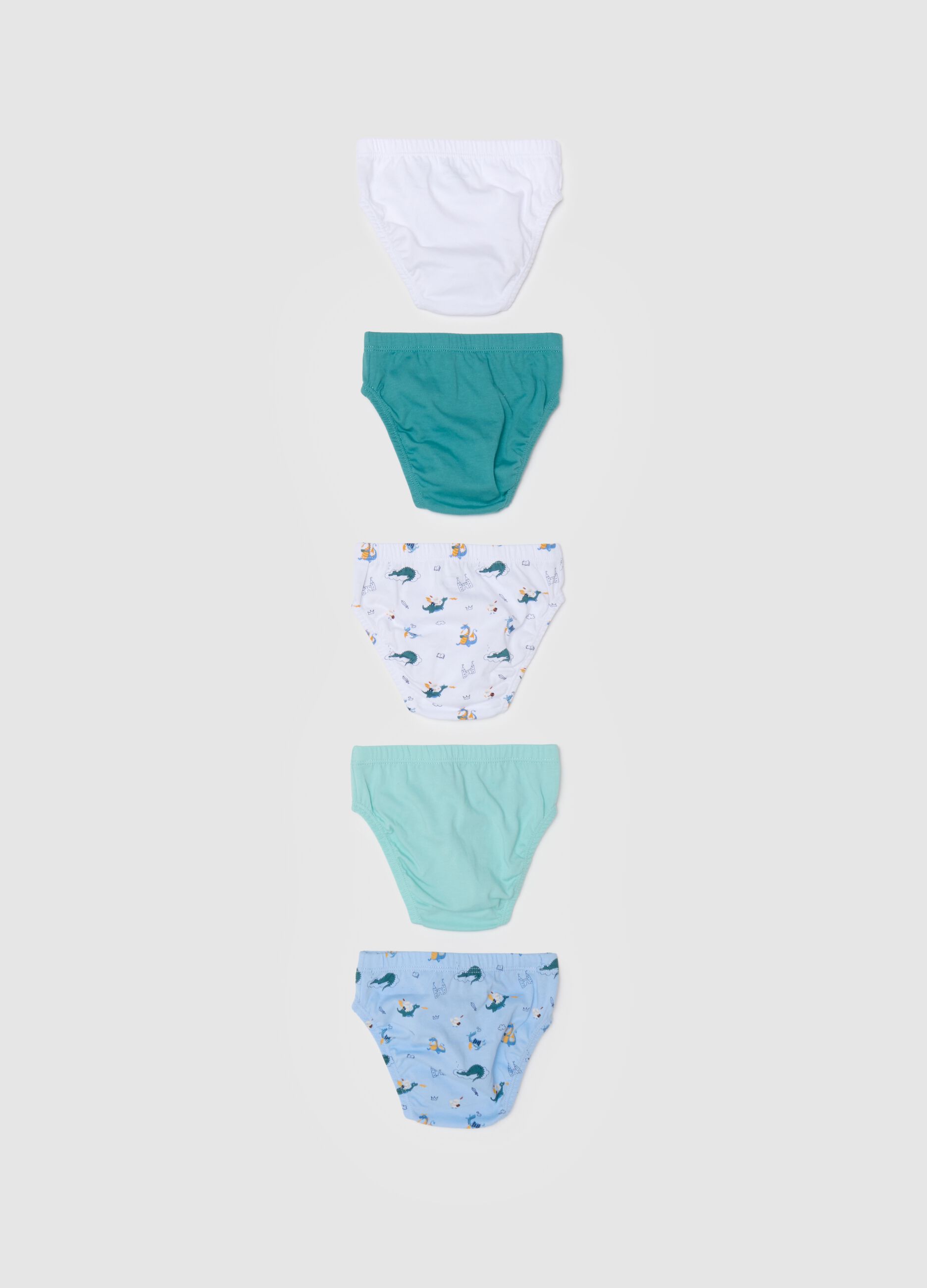 Set of 5 boys' briefs in multicoloured pure cotton