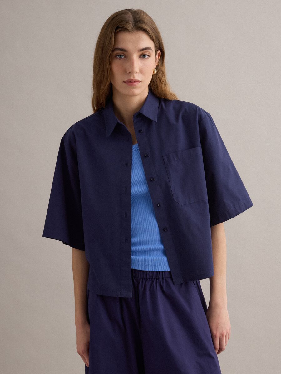 Blue pure cotton shirt with patch pocket, oversized fit_1