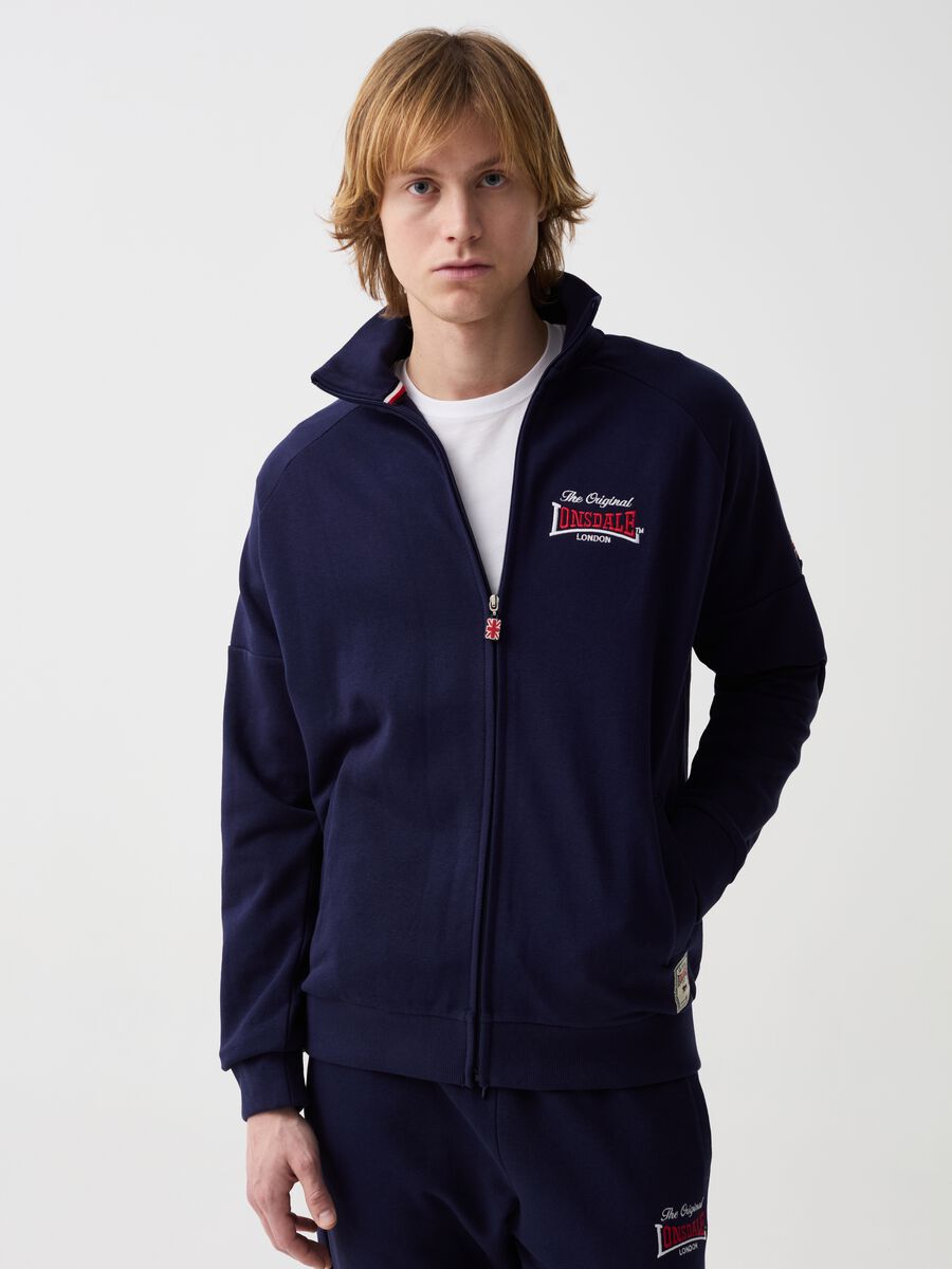 Full-zip fleece sweatshirt with logo embroidery_0