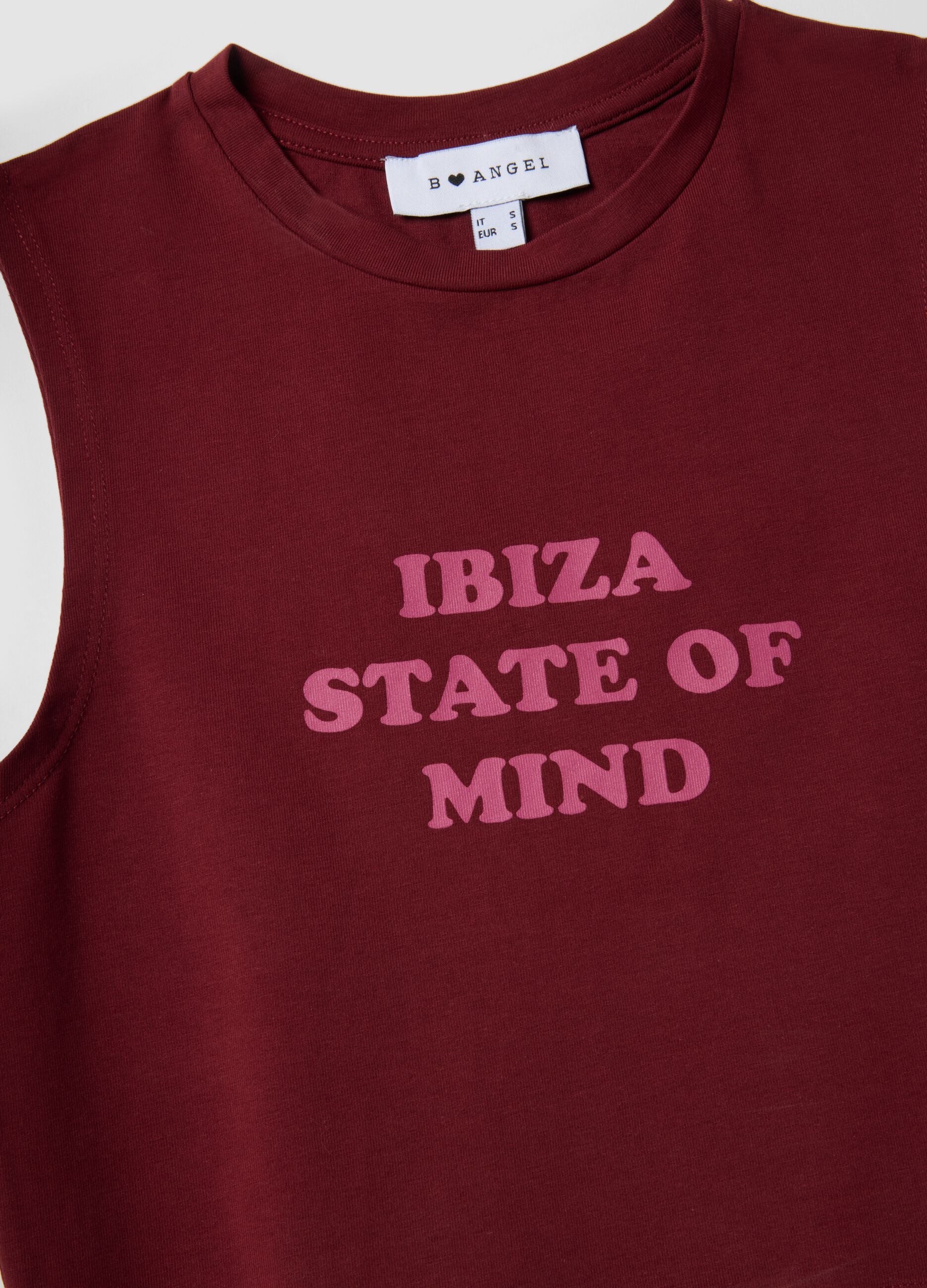 Red stretch cotton regular-fit tank top with slogan