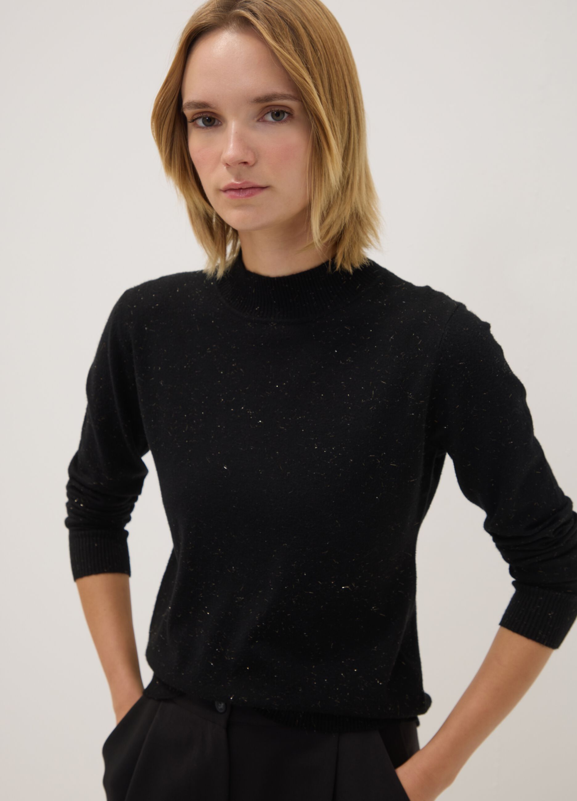 Black viscose-blend high-neck jumper, regular fit