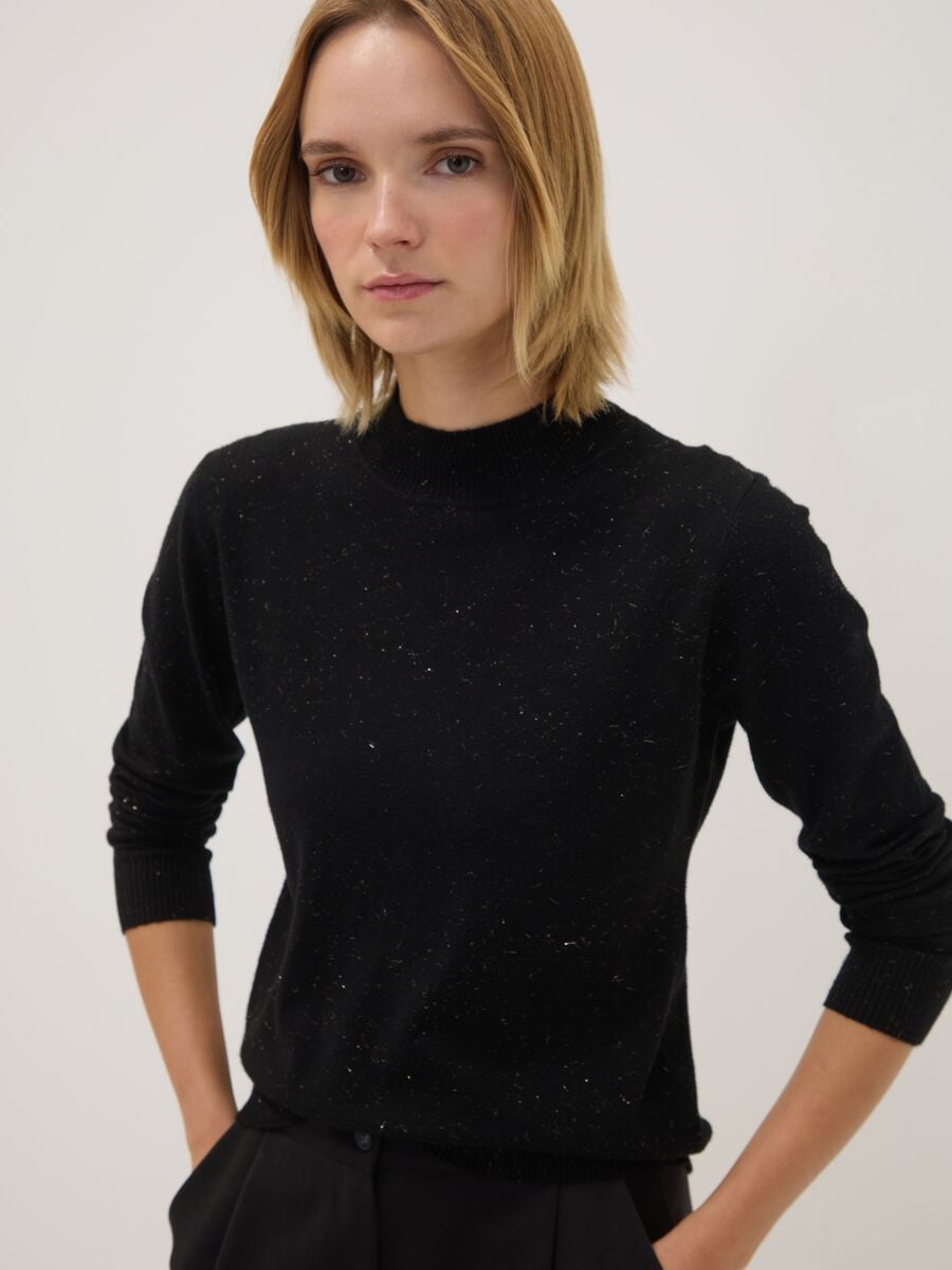 Black viscose-blend high-neck jumper, regular fit_1