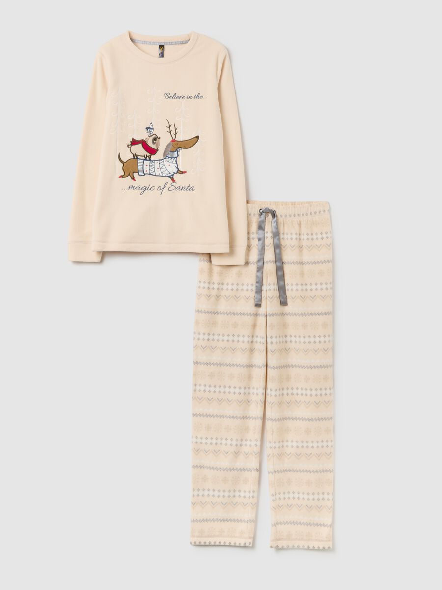 Beige fleece Christmas pyjamas, regular fit with print_4