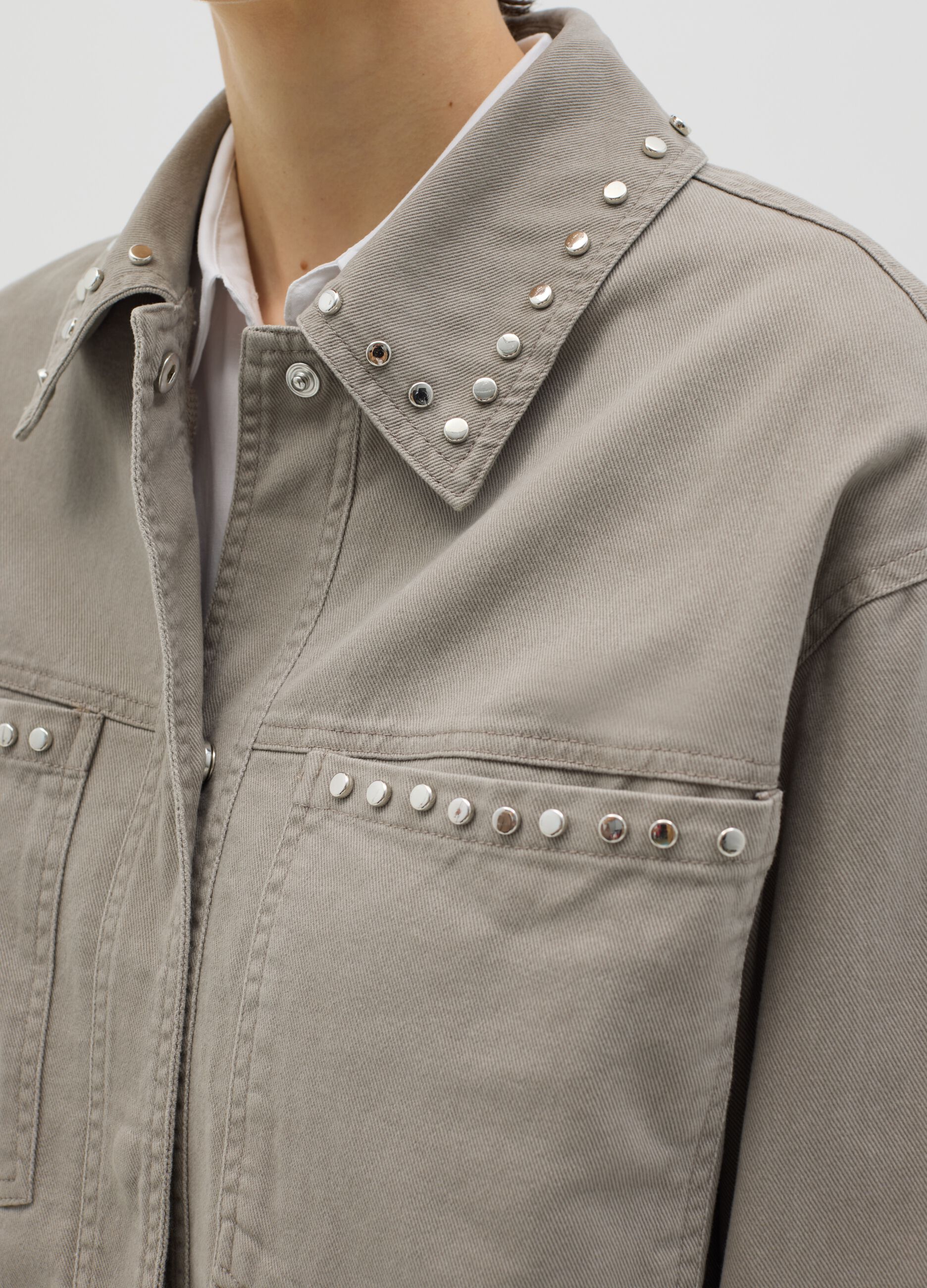 Grey jacket in cotton with studs