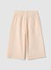 Beige culotte trousers in cotton and linen for girls with floral embroidery_1