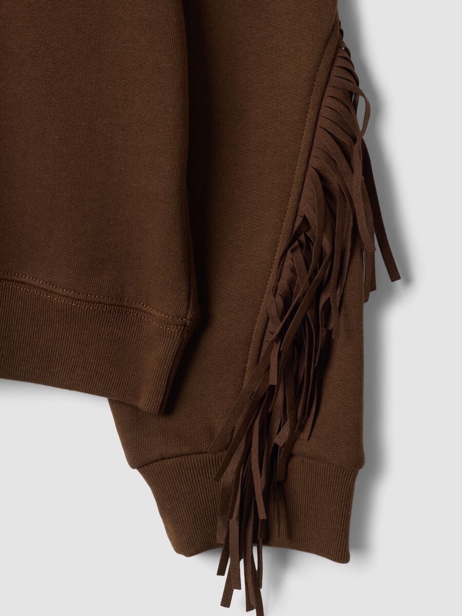 Brown cotton-blend crew-neck sweatshirt with fringes, regular fit_1