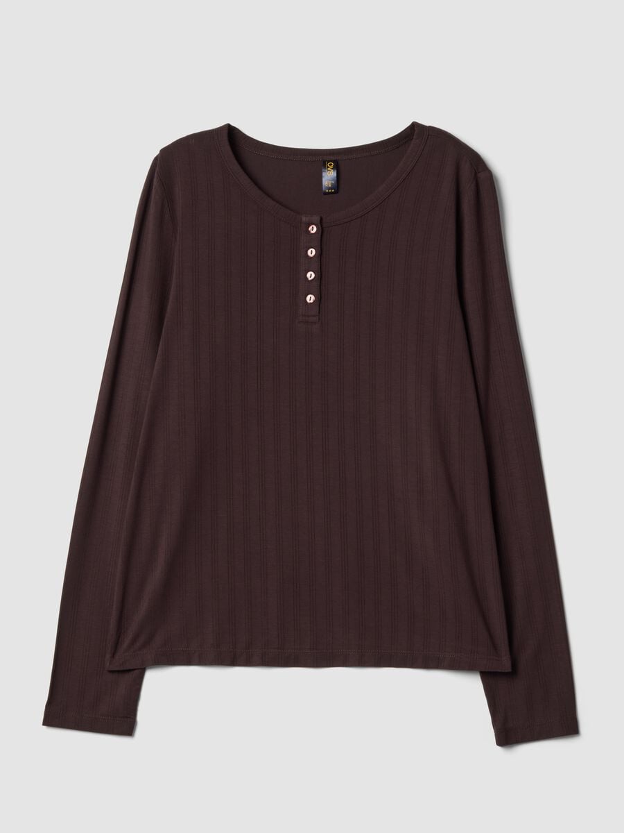 Maglia pigiama marrone in viscosa elasticizzata a costine_0