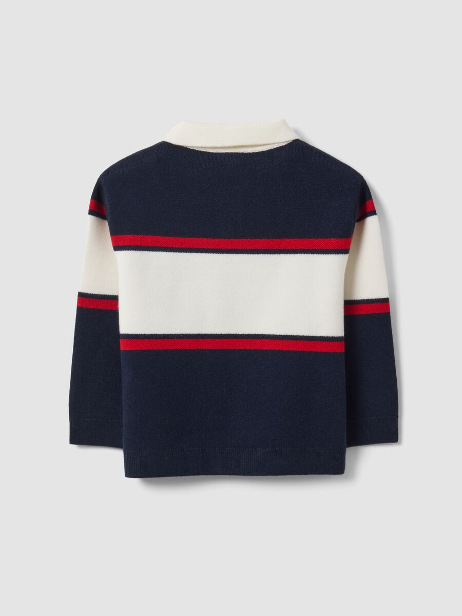 Maglia blu in misto viscosa con girocollo a righe per bimbo_1