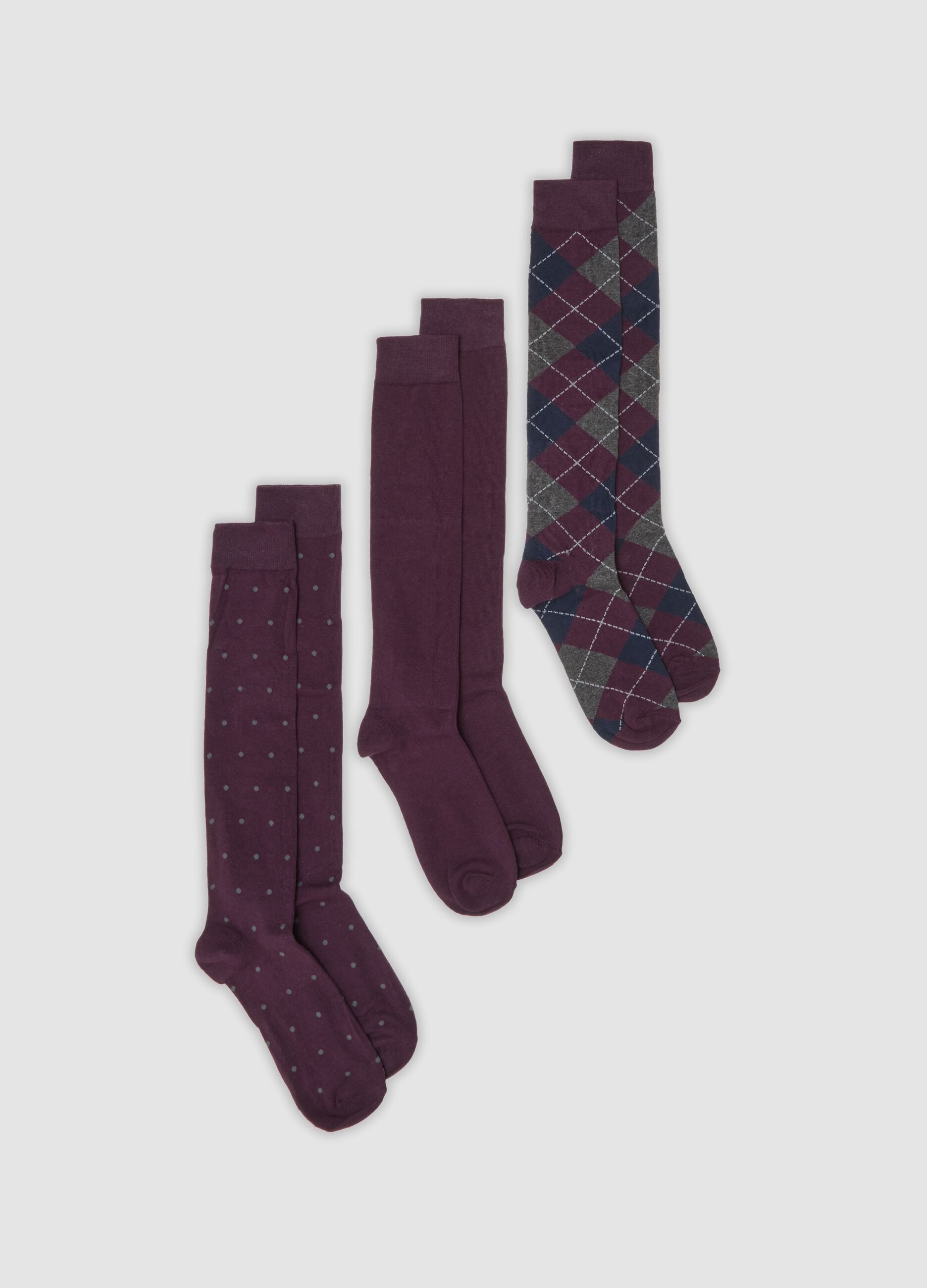 Tripack di calze lunghe in cotone organico elasticizzato multicolor
