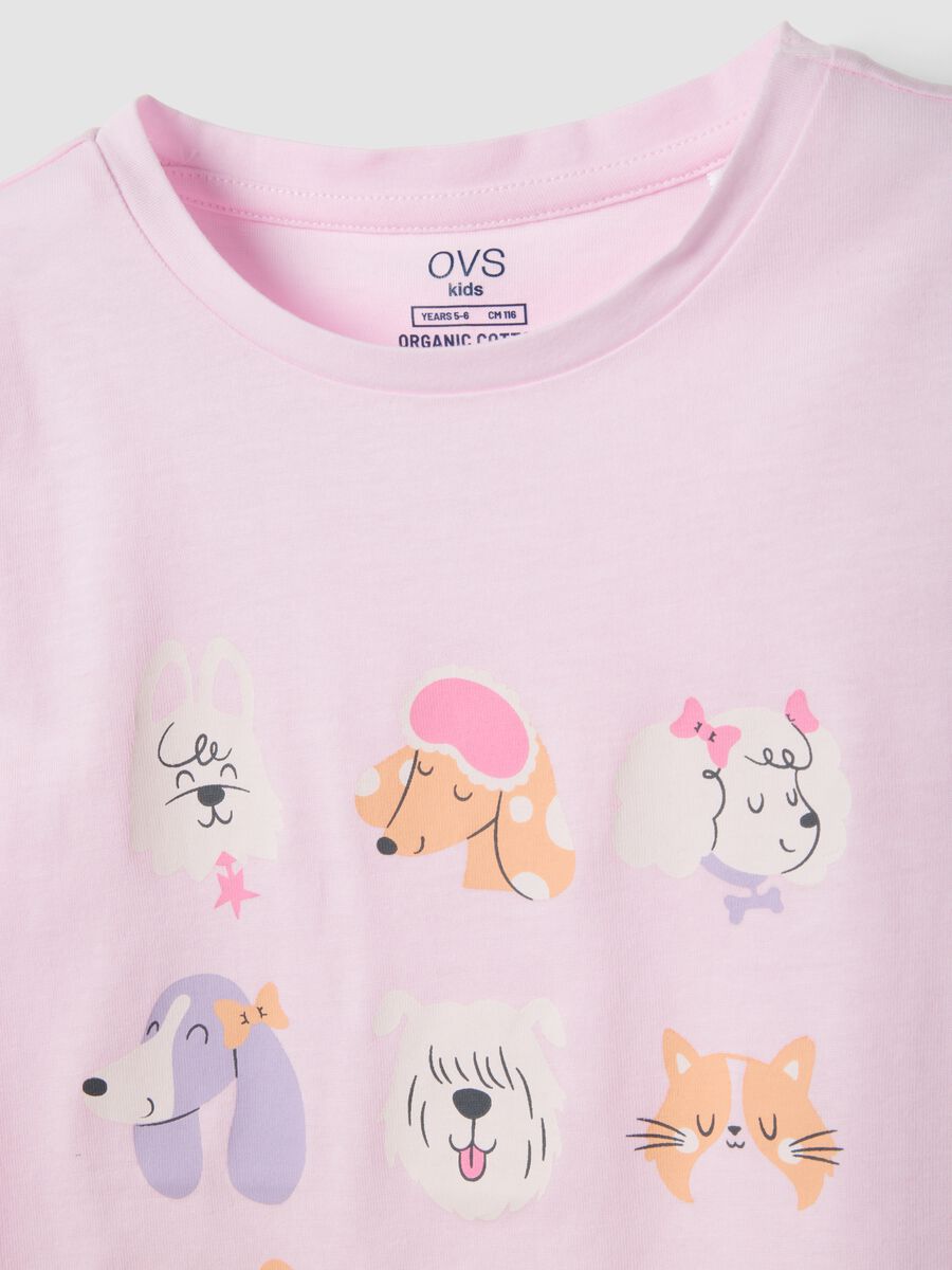 Pink short pyjamas in pure organic cotton for girls with prints_2