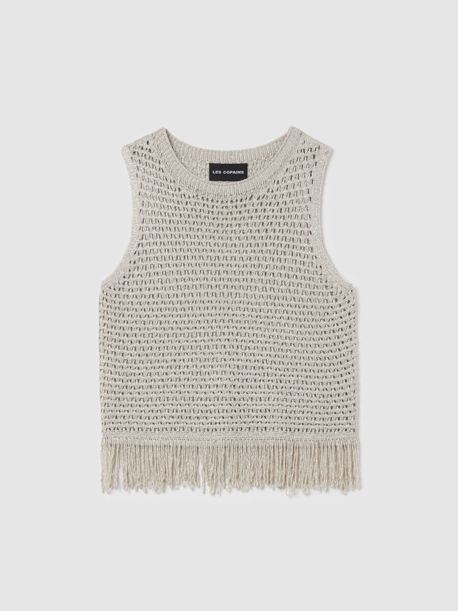 Tank top crochet in lurex con frange_0