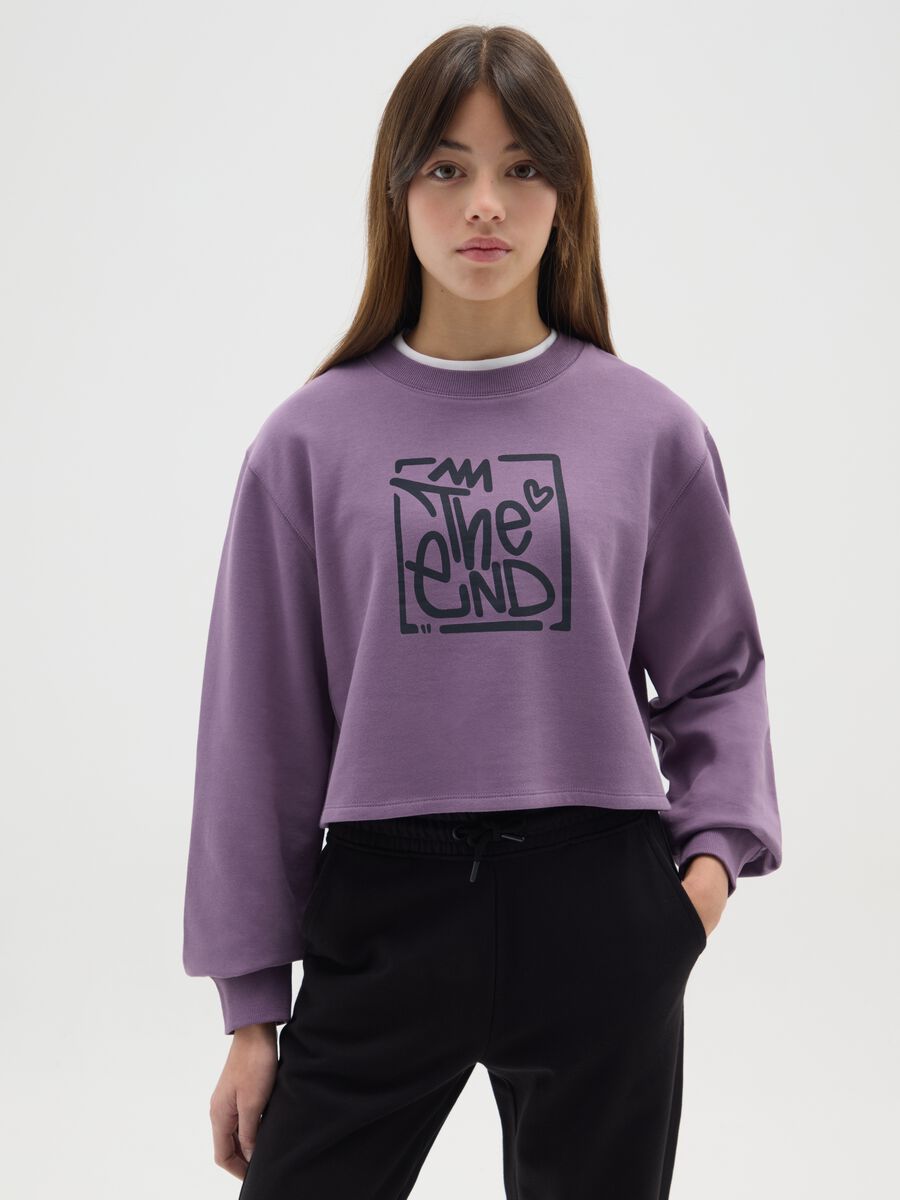 Felpa da ragazza in puro cotone viola regular fit_0