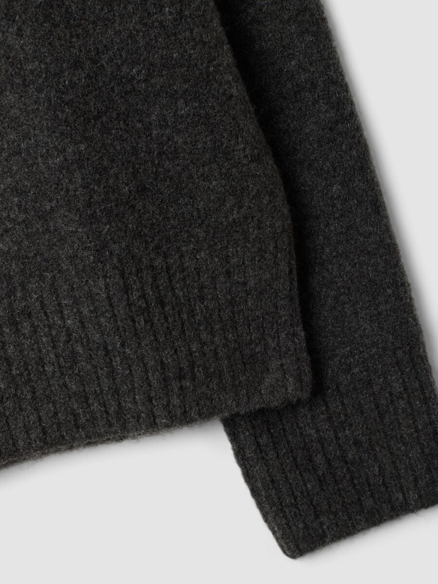Anthracite grey stretch wool jumper with stand-up collar_2