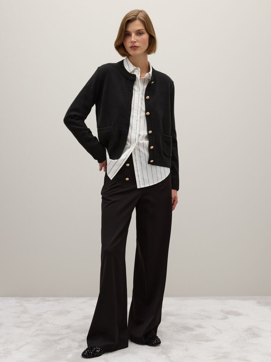 Black Regular Fit Cardigan with Buttons_1