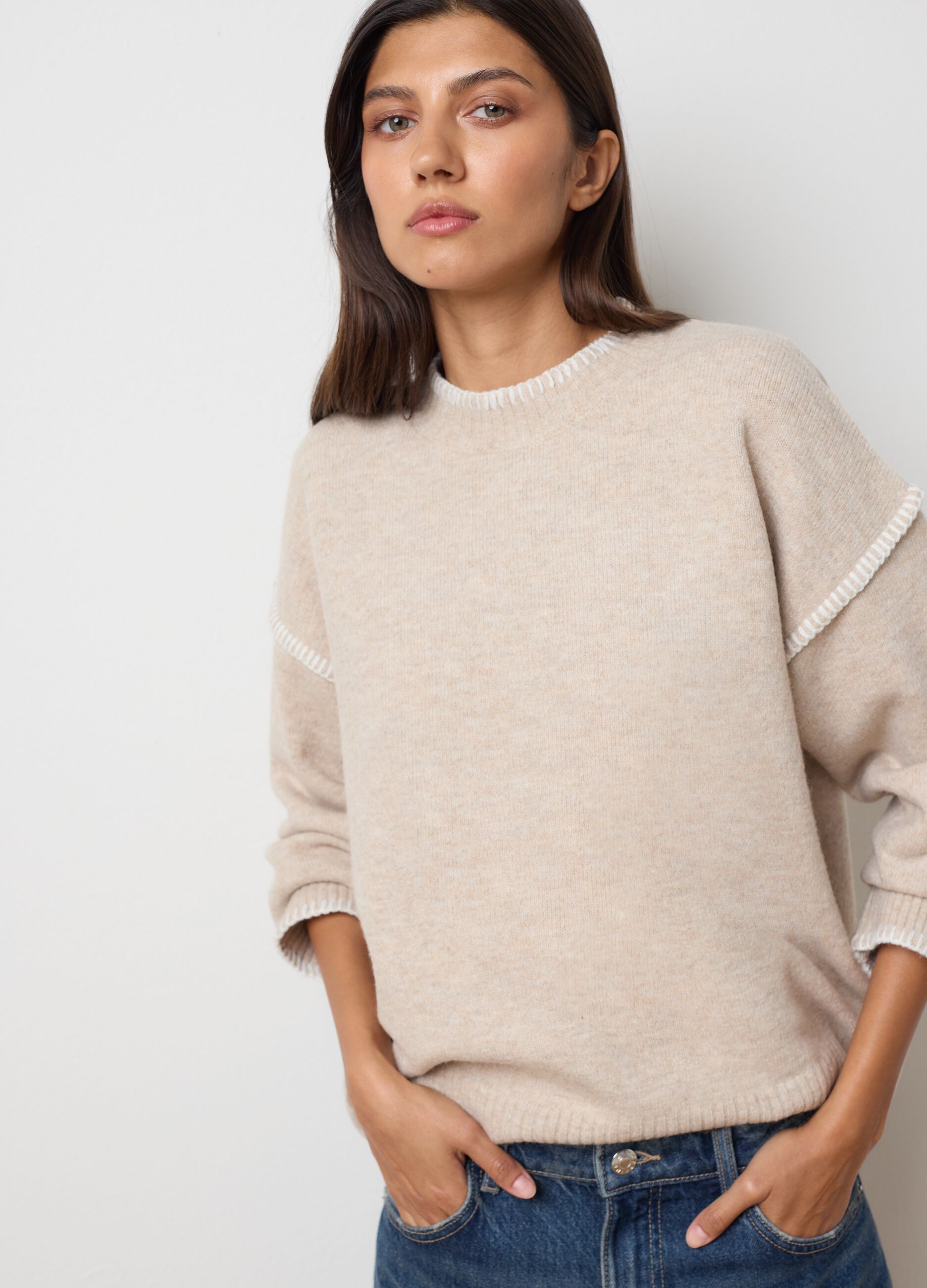 Beige regular fit sweater