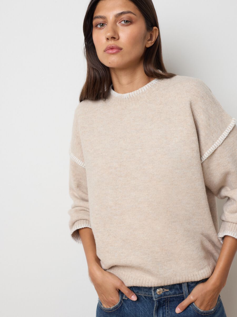 Beige regular fit sweater_1