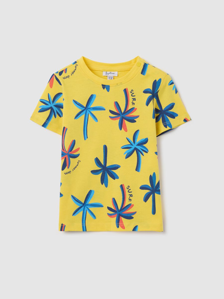 Yellow cotton T-shirt with palms print_0
