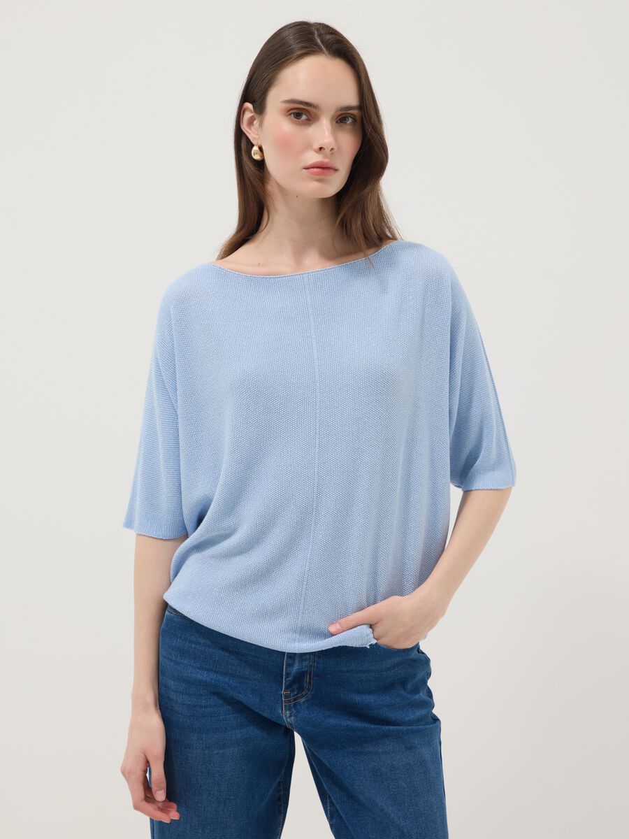 Light blue viscose-blend regular-fit T-shirt_1